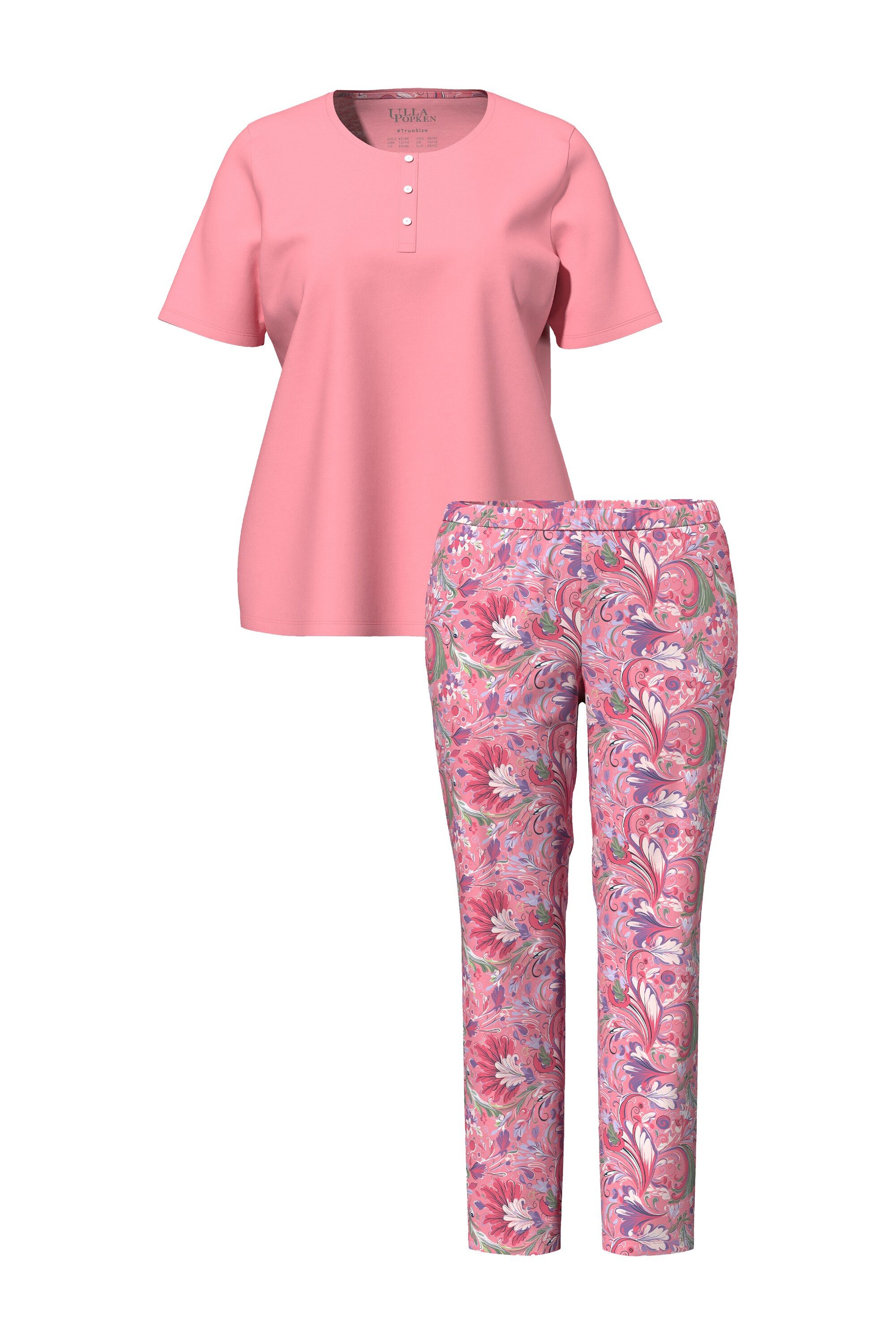 Ulla Popken Pyjama Pyjama Blüten Rundhals Halbarm günstig online kaufen