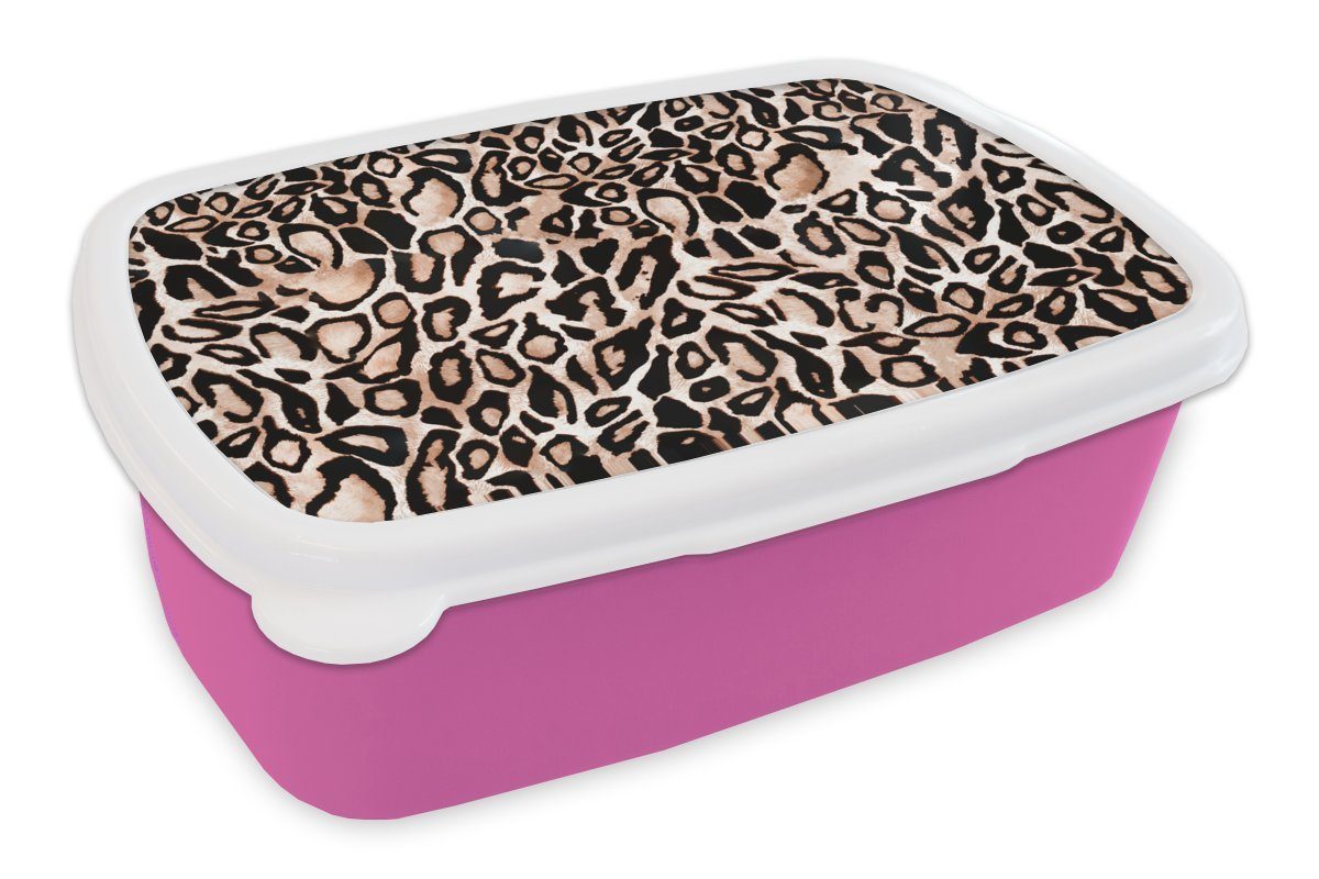 MuchoWow Lunchbox Pantherdruck - Braun - Schwarz - Flecken, Kunststoff, (2-tlg), Brotbox für Erwachsene, Brotdose Kinder, Snackbox, Mädchen, Kunststoff rosa