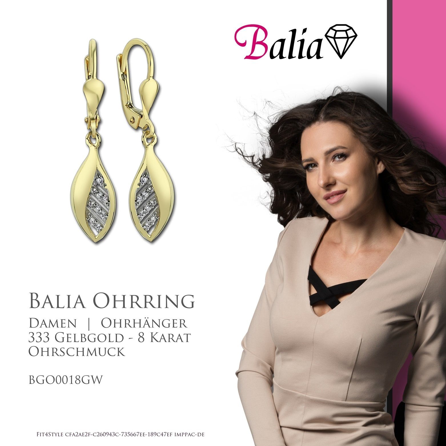 Balia Paar Ohrhänger Farbe: Gold Damen (Blatt) - Karat, Ohrhänger 333 8 8K weiß, für (Ohrhänger), aus Balia Gelbgold gold Ohrhänger