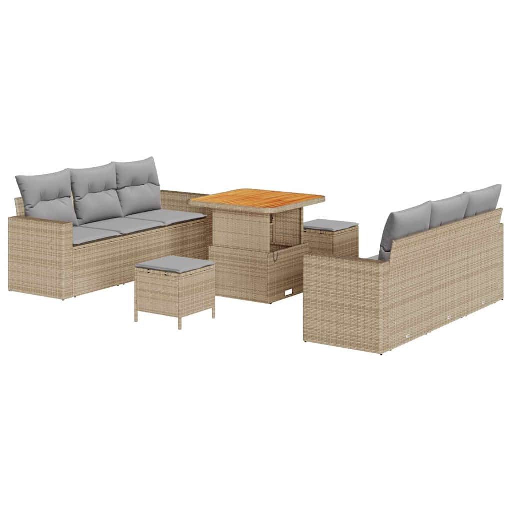 vidaXL Loungesofa Gartensofa-set 9 Stk. 6-Sitzanzahl Beige und Hellgrau, 9 Teile