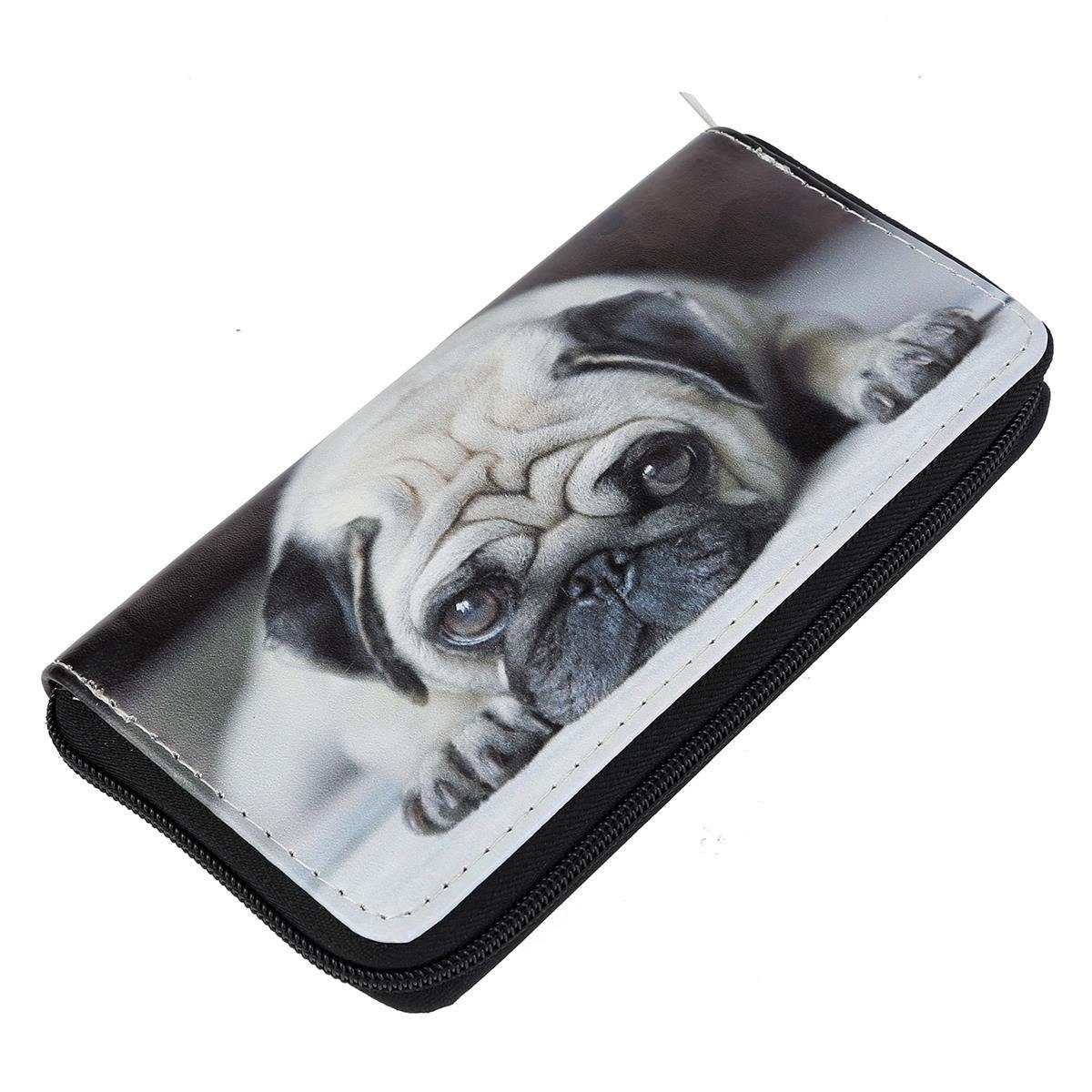 DonDon Geldbörse Geldbeutel Portemonnaie Muster Katze Hund (1-tlg), Geldbörse für Damen und Mädchen, verschiedene Motive, mit Reißverschluss mops - Beige