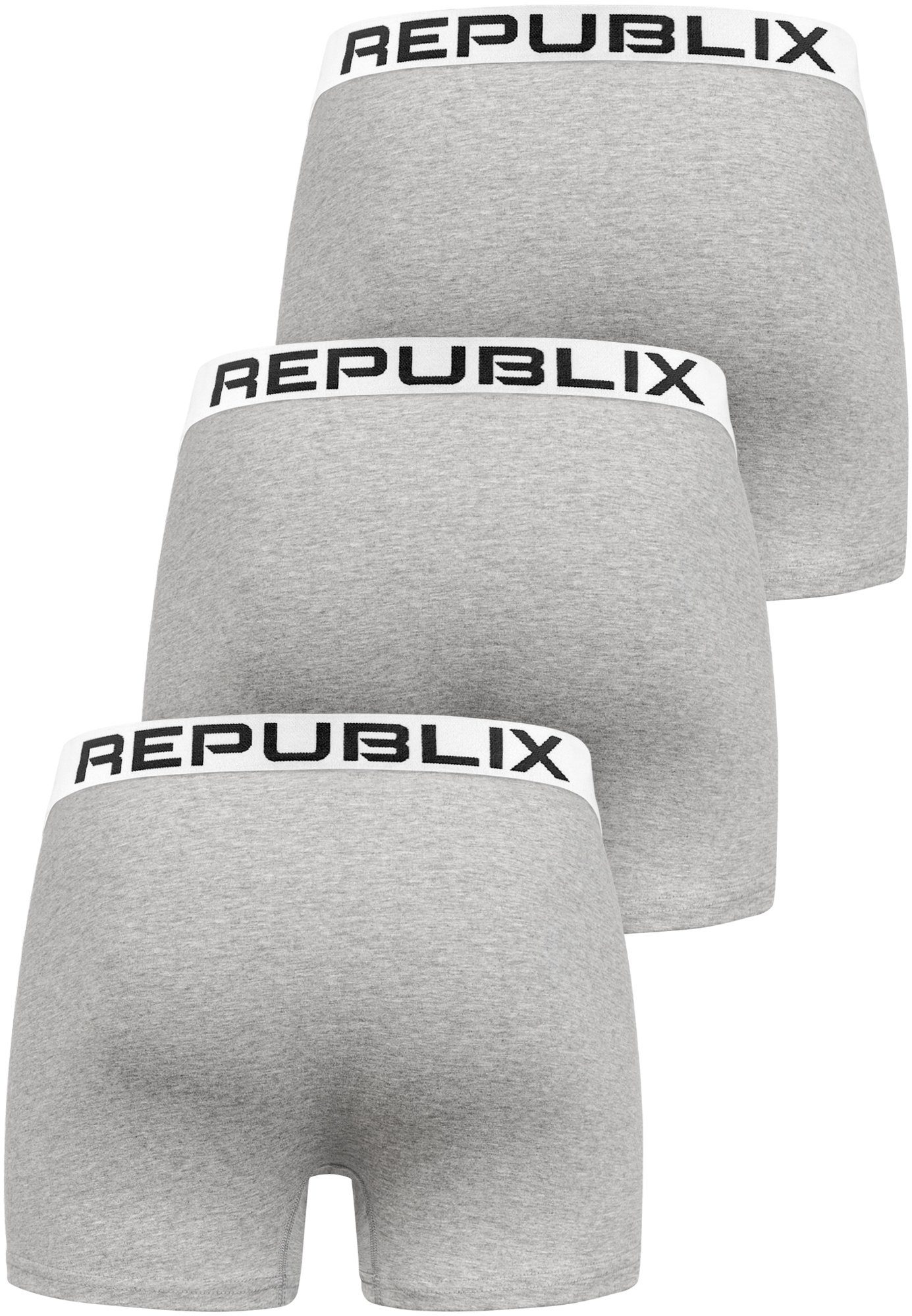 DON Grau/Weiß Boxershorts Männer Baumwolle Unterhose REPUBLIX Herren (3er-Pack) Unterwäsche