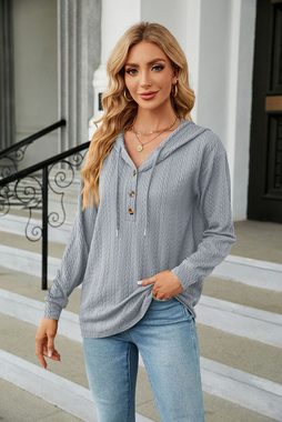 ZWY 2-in-1-Shirt Langarm-Sweatshirts,Übergr Pullover für Damen, Button-Down-Hoodie