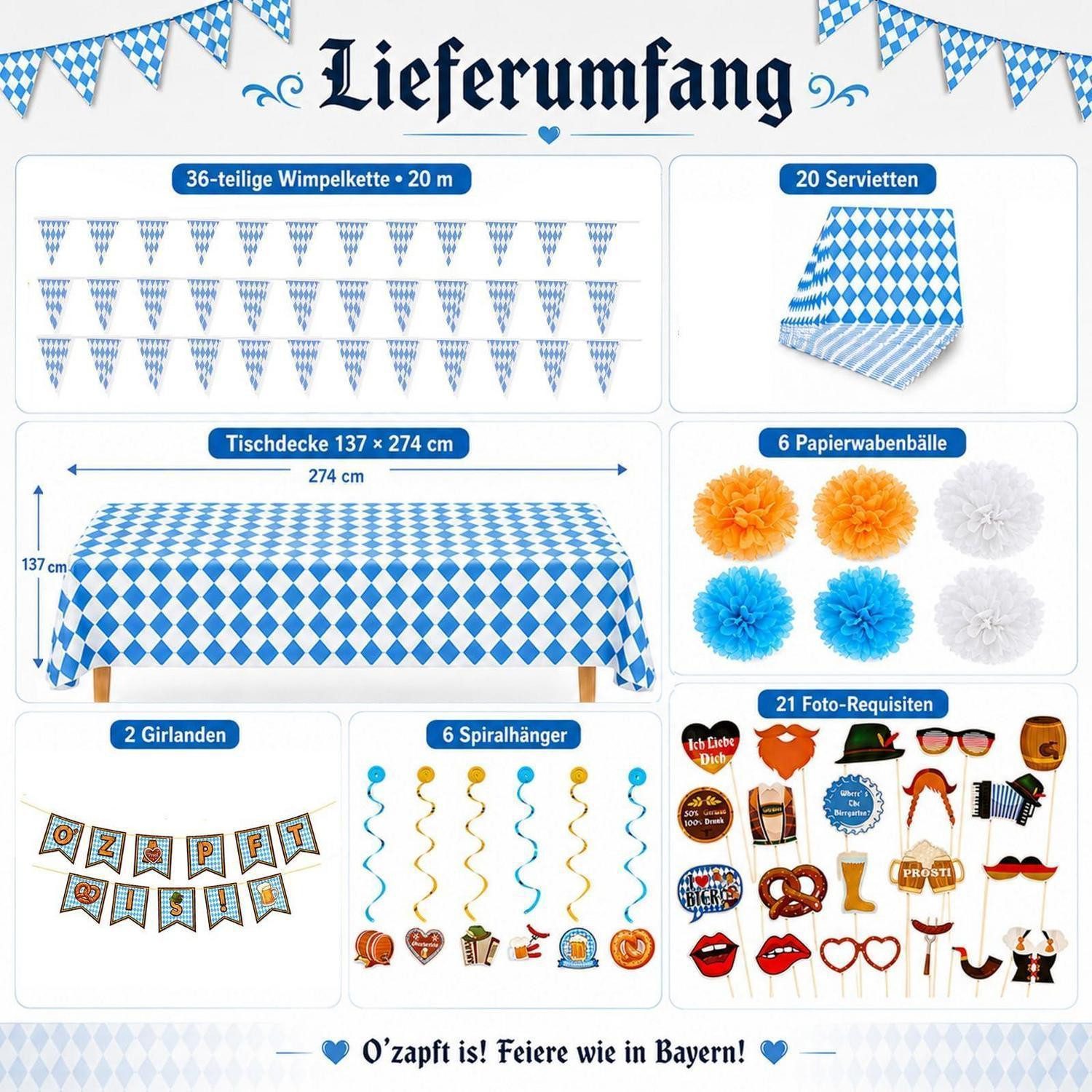 LuxusKollektion Dekokugel Oktoberfest Deko Set Bayern Blau Weiß (1 St)