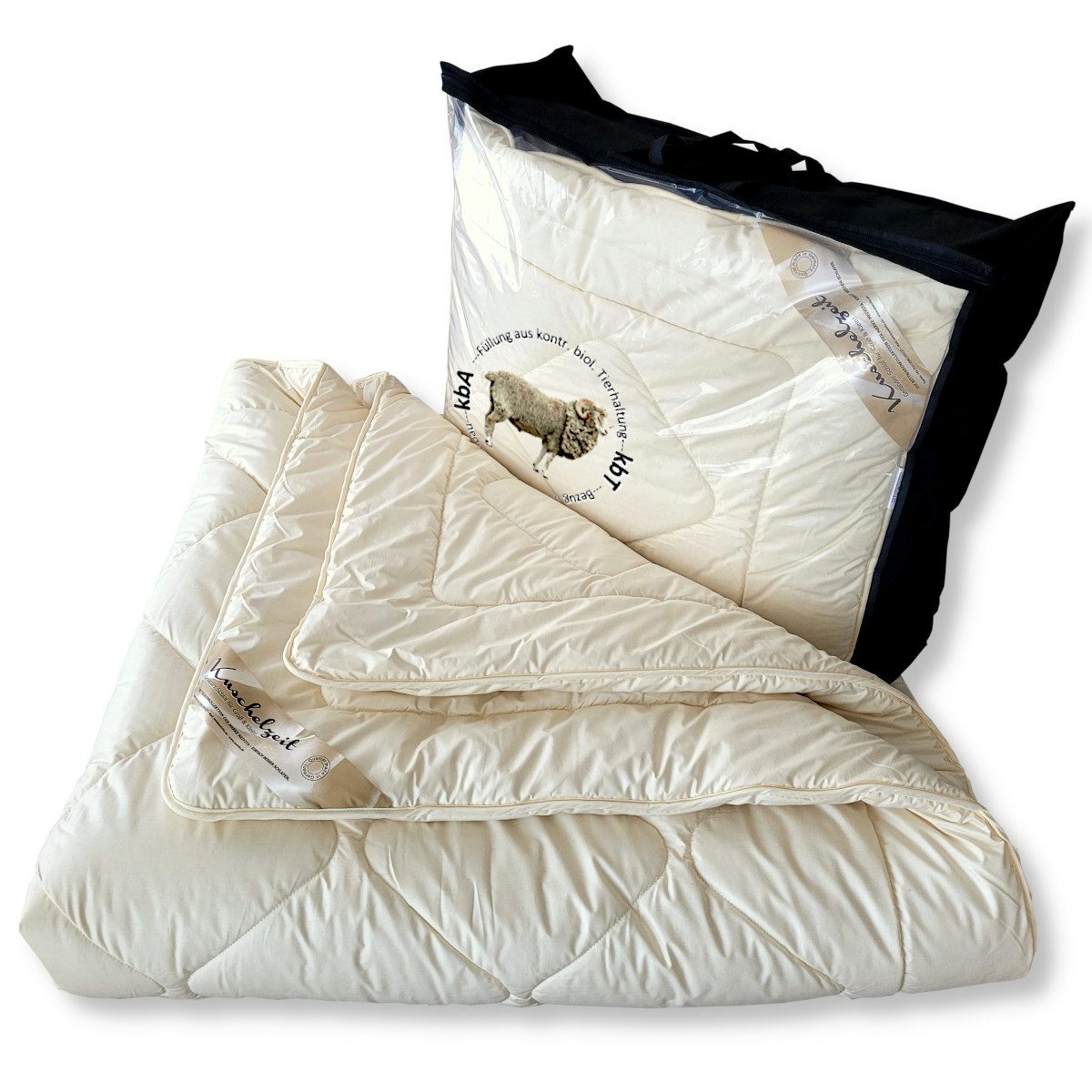 Meivita Naturhaarbettdecke Bio Merino Winterdecke kbA und kbT in 200x200 cm, Füllung: 100% Wolle kbT, Bezug: 100% Baumwolle kbA, Winterbett Hergestellt in Deutschland