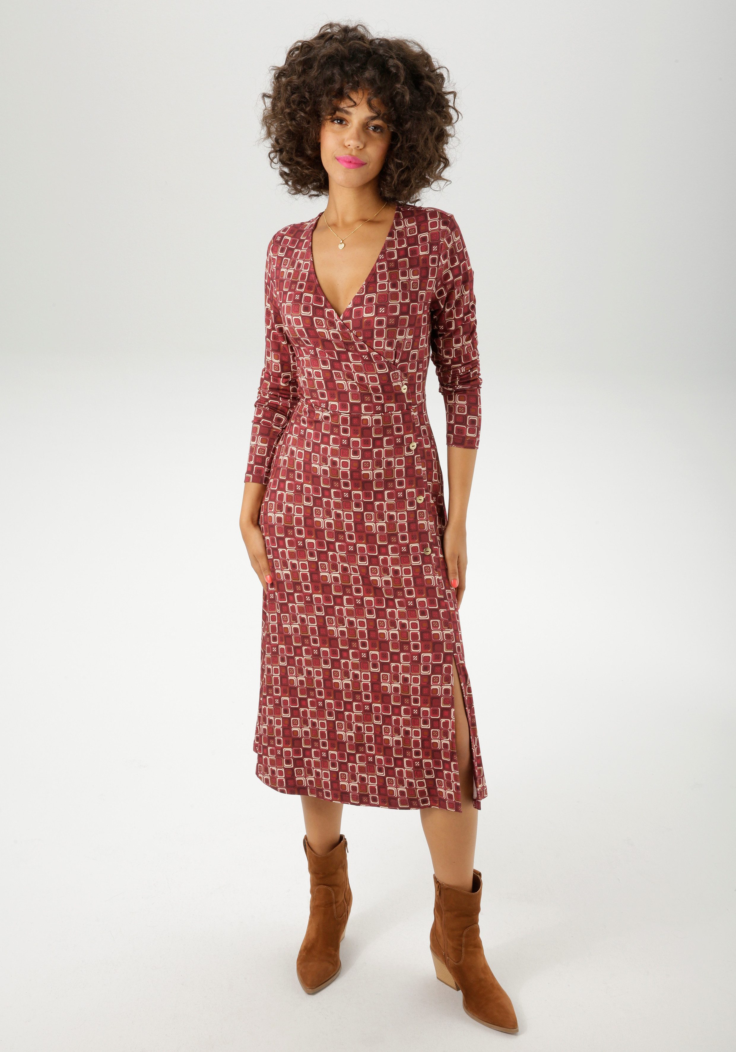 Aniston CASUAL Jerseykleid mit farbharmonischem Retro-Muster günstig online kaufen
