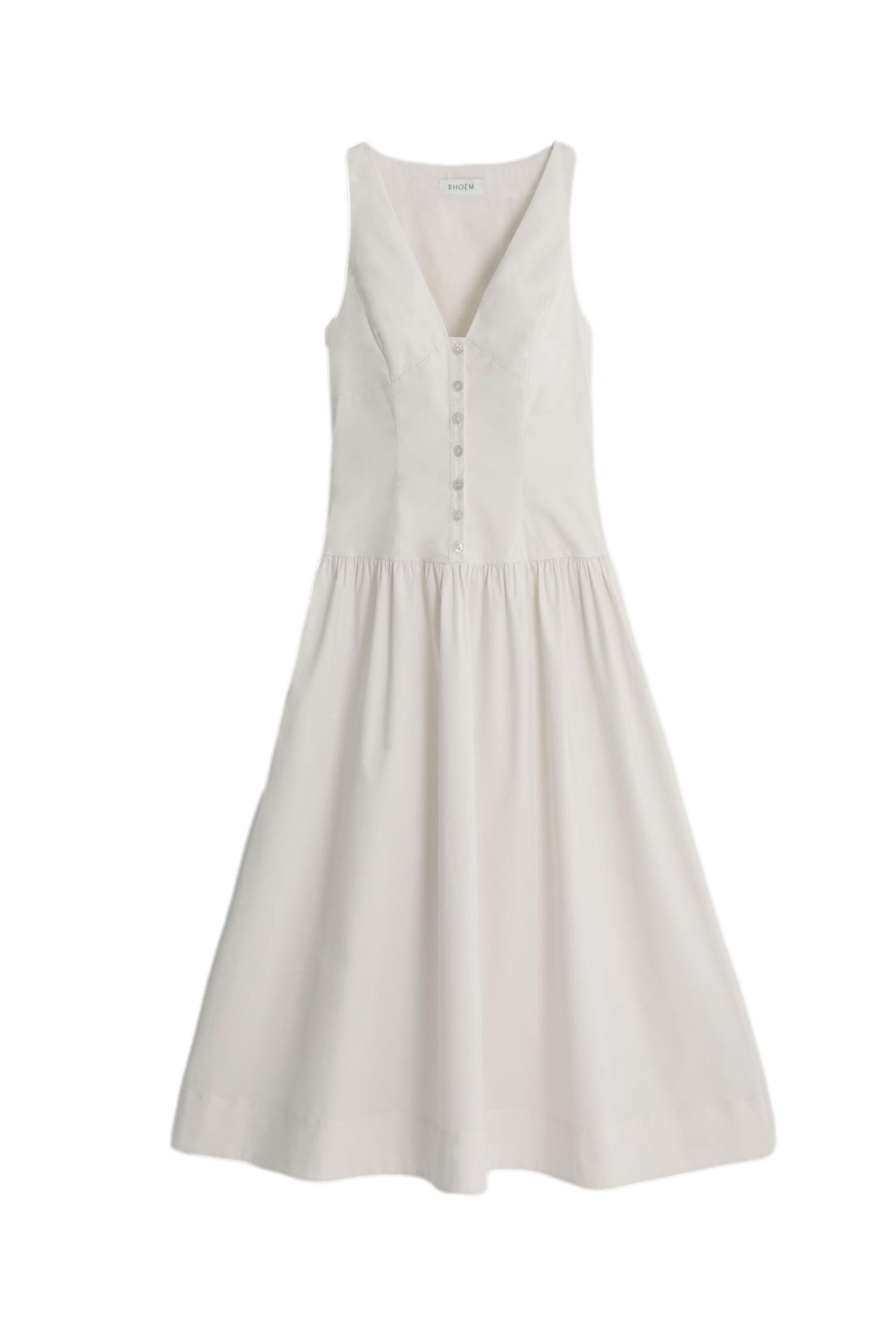 Bhoem Midikleid Midikleid aus Baumwollpopeline, geraffte Taille (1-tlg)