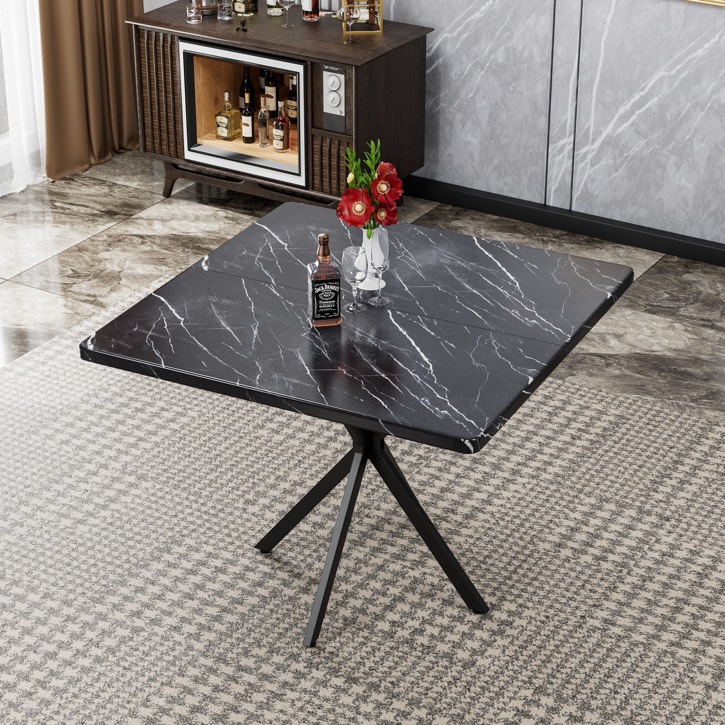 REDOM Esstisch Quadratischer Esstisch, Mid-Century Modern, für 4-6 Personen (Packung, 1-St., Vielseitig als Küchen-, Ess- & Bürotisch nutzbar), Platzsparendes Design für kleine Räume