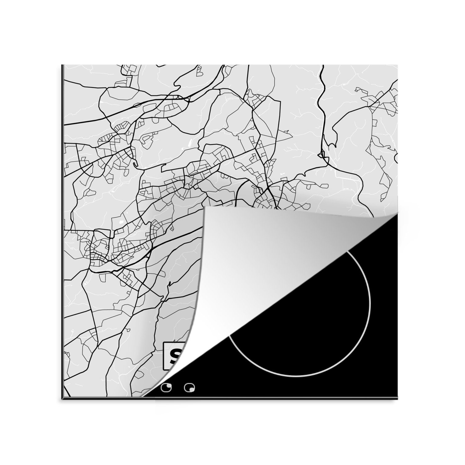 MuchoWow Herdblende-/Abdeckplatte Karte - Stadtplan - Deutschland - Solingen, Vinyl, (1 tlg), 78x78 cm, Ceranfeldabdeckung, Arbeitsplatte für küche