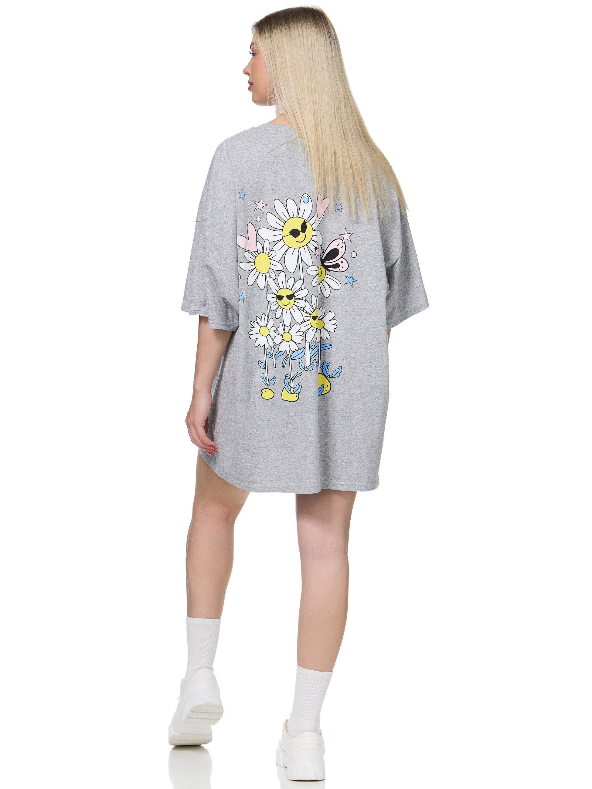 Worldclassca T-Shirt Worldclassca Oversized Print HAPPY T-Shirt lang Sommer Oberteil
