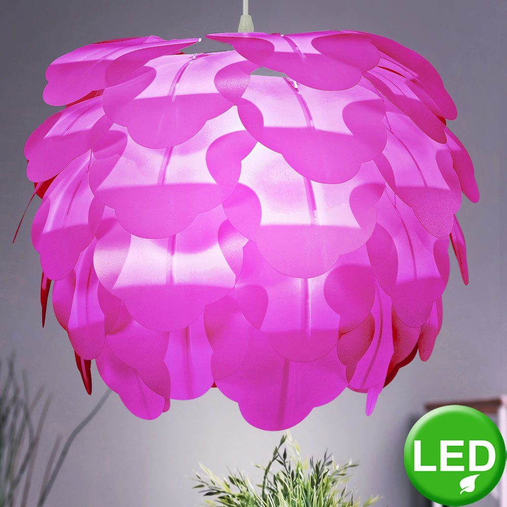 etc-shop LED Pendelleuchte, Zimmer Hänge inklusive, Schlaf purple Decken im Leuchtmittel Leuchte Blüten Warmweiß, Blätter Wohn Lampe