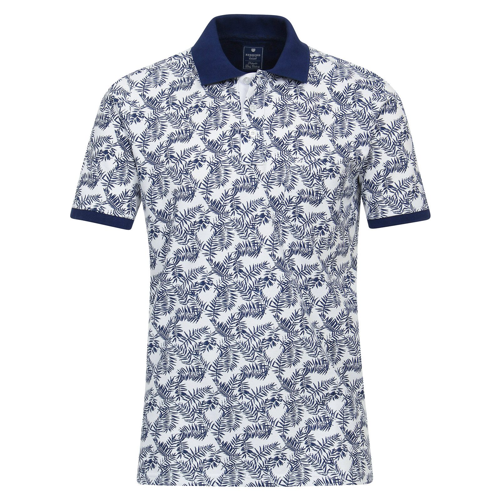 Redmond Poloshirt Redmond XXL Poloshirt blau-weiß Alloverprint floral