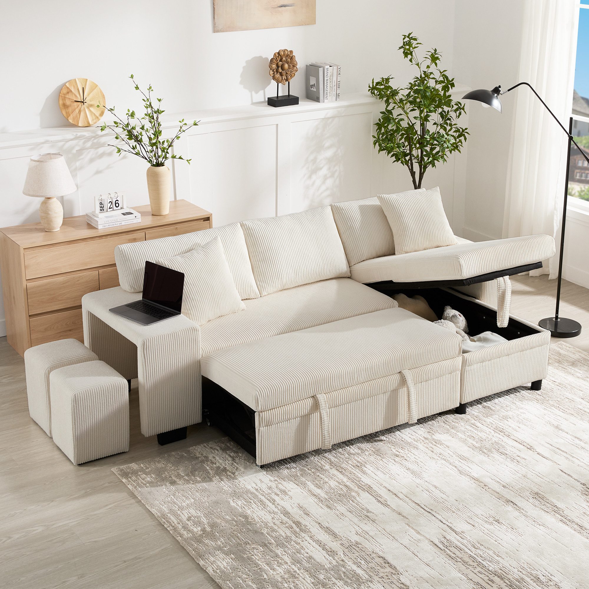 Merax Ecksofa L-förmiges Sofa Schlafsofa mit Schlaffunktion, umbaubares Eck günstig online kaufen