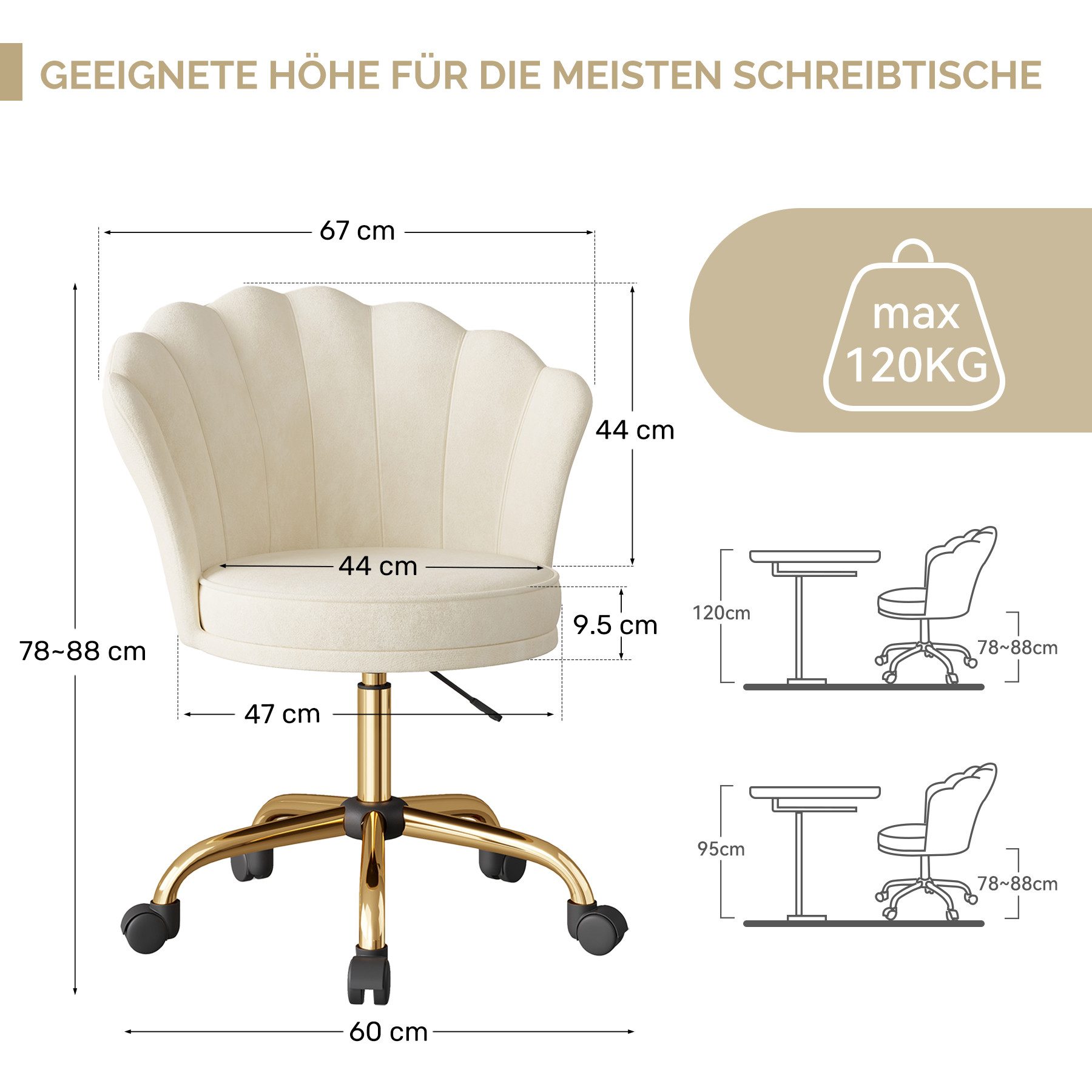 HawthyHome Bürostuhl Schreibtischstuhl mit Blütenrückenlehne, drehbar und h günstig online kaufen