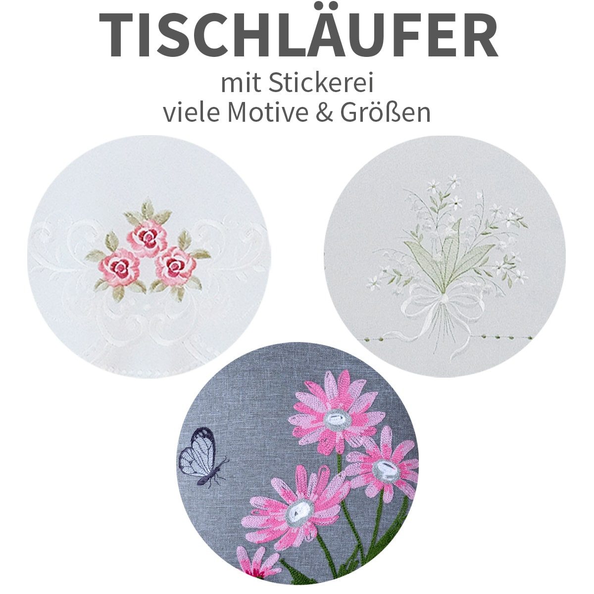 matches21 HOME & HOBBY Tischdecke Tischläufer MARGIT Stickerei Rosenmotiv Polyester weiß 30 x 45 cm (1-tlg), Pflegeleicht & waschbar bei 30 °C – Bild 3 von 3