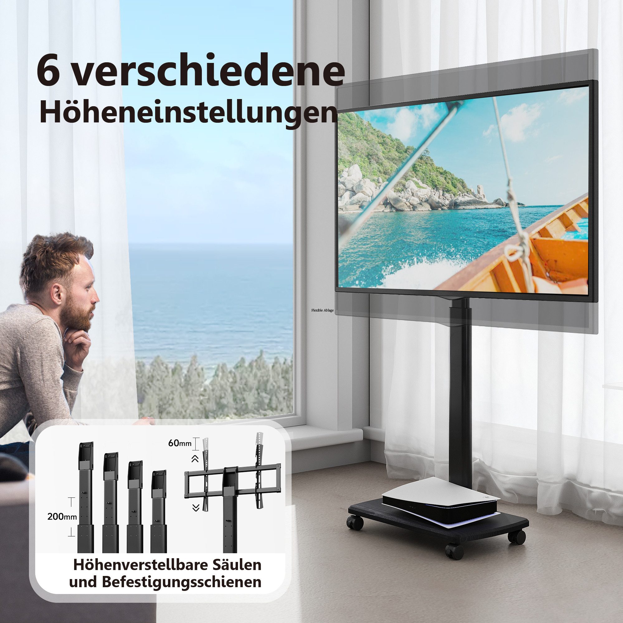 FITUEYES TV-Ständer, (bis 65,00 Zoll, Rollbar)
