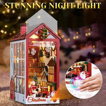 autolock Weihnachtshaus Miniatur Puppenhaus Weihnachtshaus DIY 3D Handwerk, Puppenhaus Kit Christmas Book Nook Kit Weihnachtsgeschenke