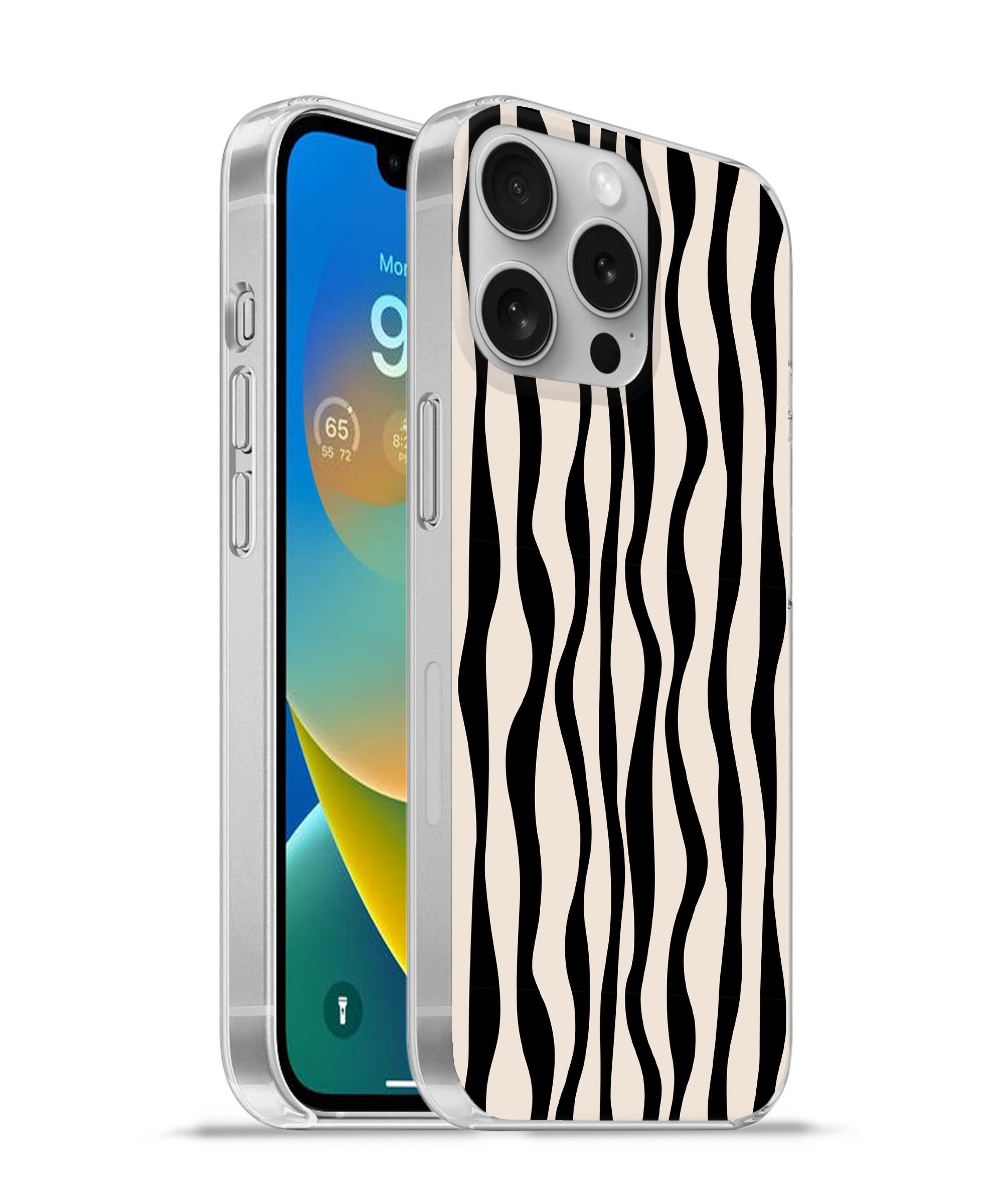 MuchoWow Handyhülle für Apple iPhone 16 Pro Wellenlinien - Beige - Schwarz - Abstrakt, Smartphone-Bumper, Print, Handy Schutzhülle Dünn