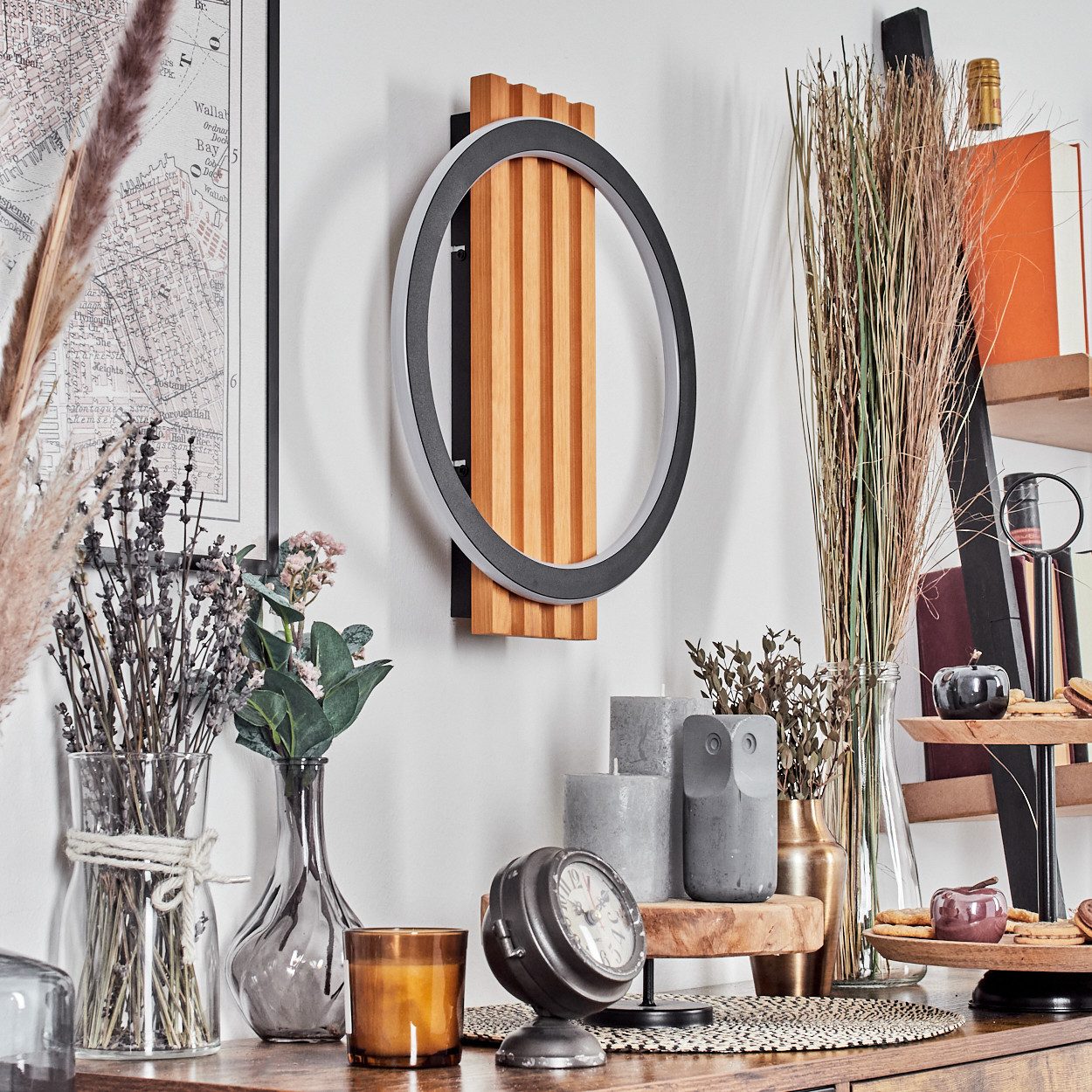 hofstein Wandleuchte Wandlampe aus Holz/Metall/Kunststoff in Natur/Schwarz/ günstig online kaufen