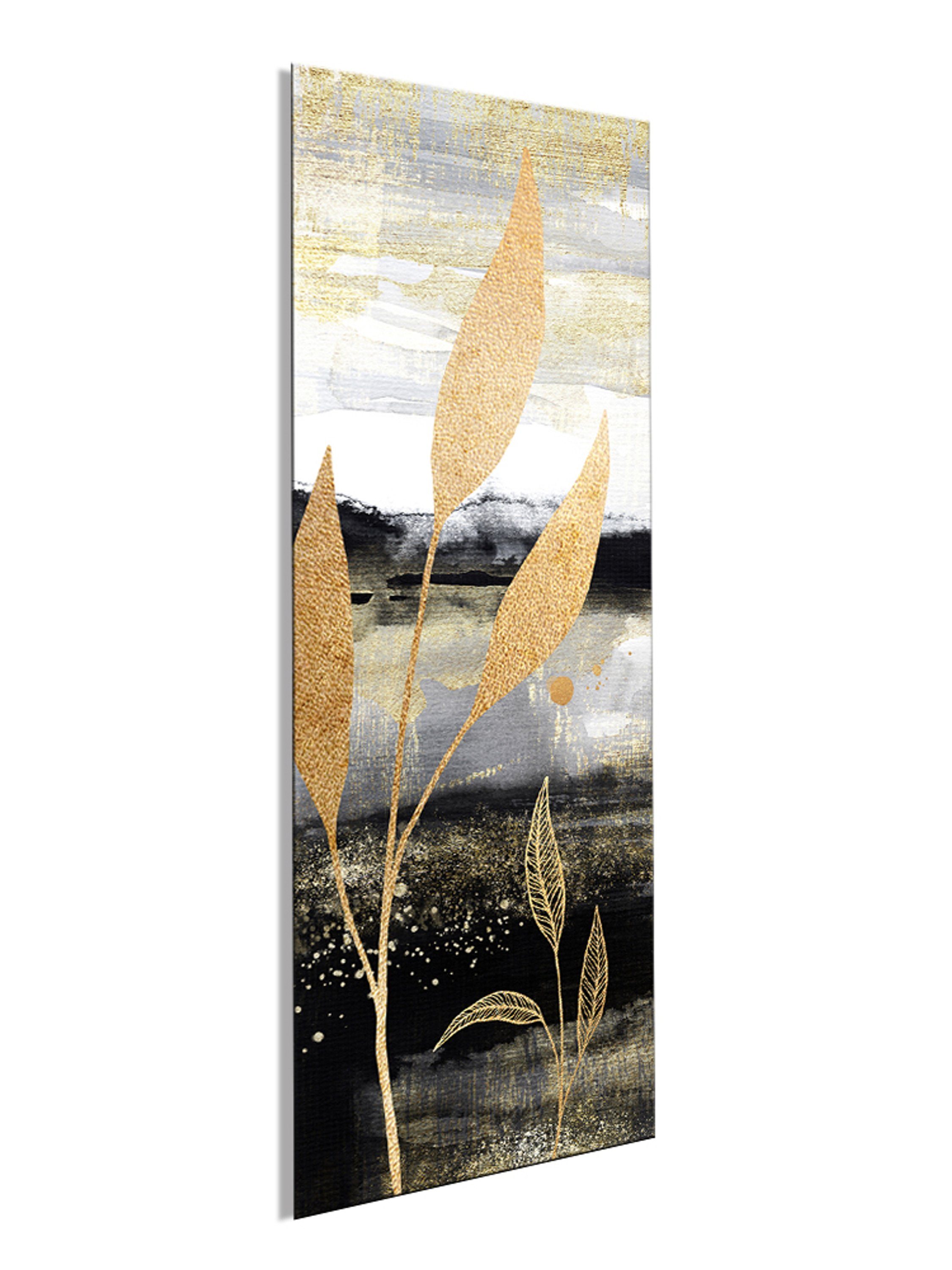 Zweige schwarz gold, Glas artissimo Natur Glasbild aus Bild Dekorative Glasbild und II Kunst Pflanzen: Aquarell-Malerei 30x80cm