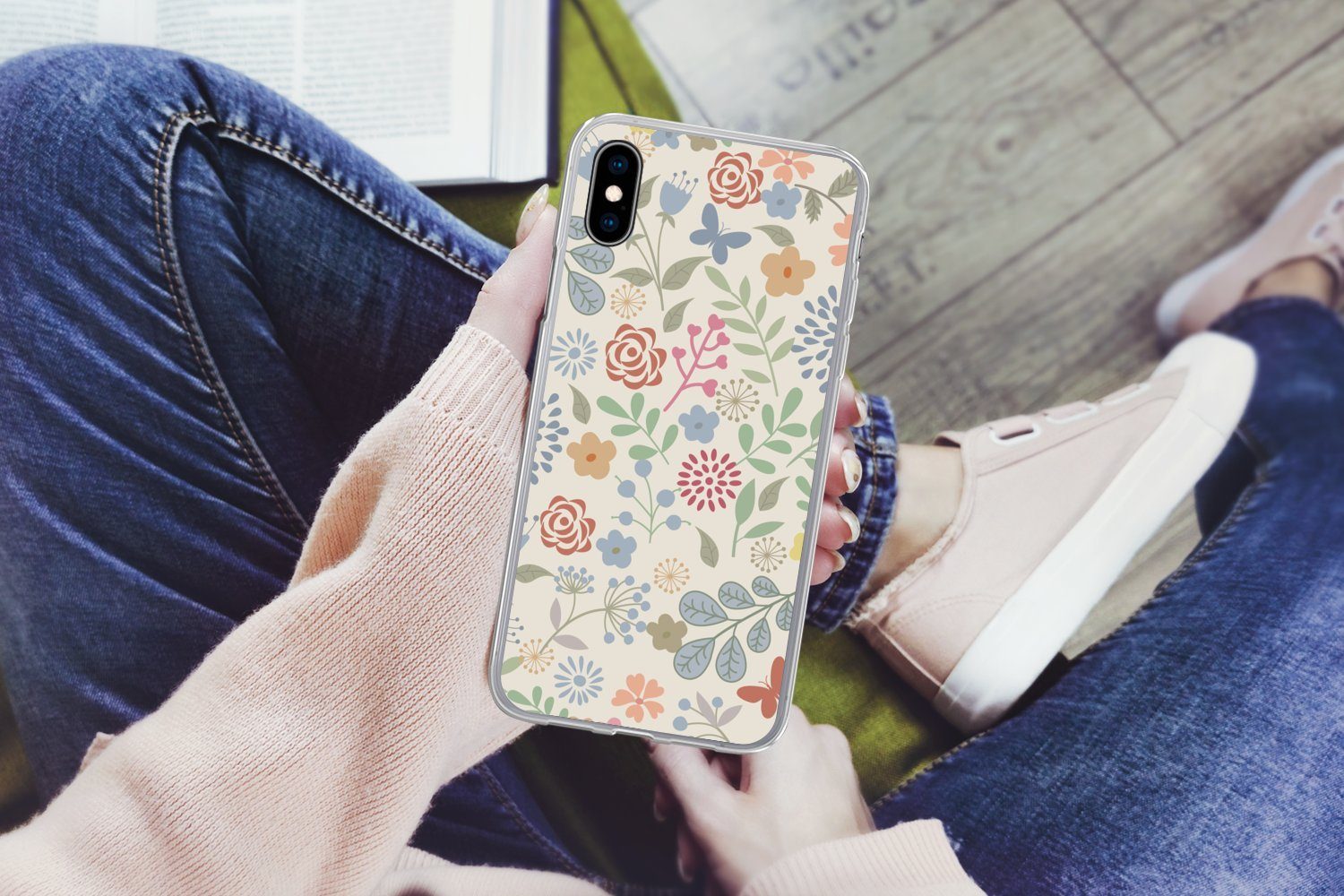 MuchoWow Handyhülle für Apple iPhone X Eine Blumenmuster-Illustration mit vielen Blumen, Smartphone-Bumper, Print, Handy Schutzhülle Dünn