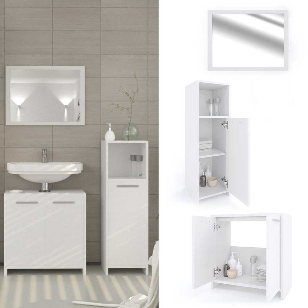 Vicco Badmöbel-Set Kiko, Weiß, 3 Teile, günstig online kaufen