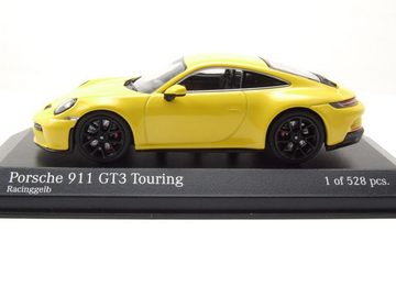 Minichamps Modellauto Porsche 911 (992) GT3 Touring 2021 gelb mit schwarzen Felgen Modellaut, Maßstab 1:43
