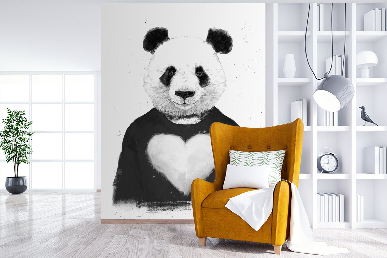 MuchoWow Vinyl St), Tiere, Matt, - bedruckt, - Wandtapete Panda Tapete (4 Herz Fototapete - Montagefertig Pullover Wohnzimmer, für