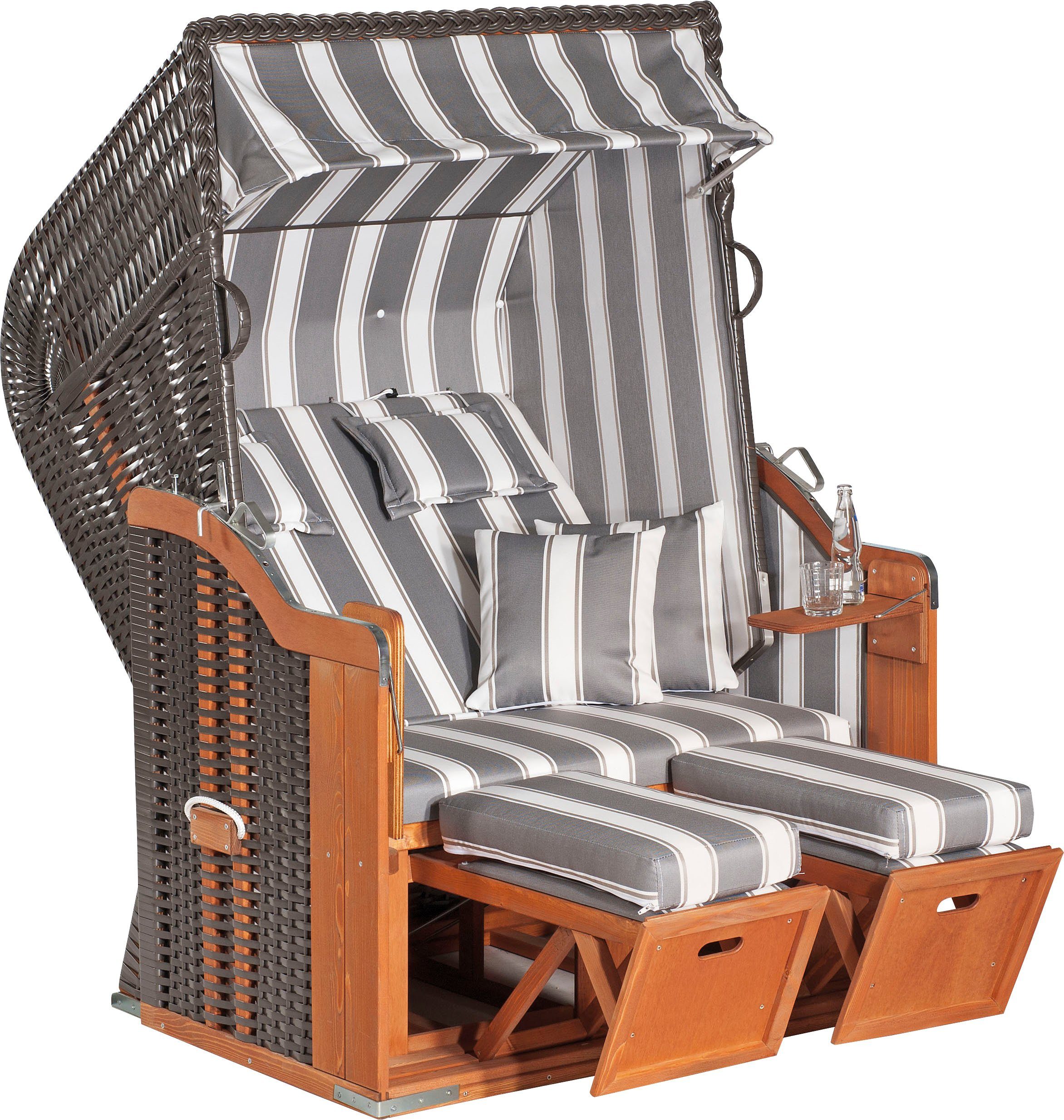 SunnySmart Strandkorb Rustikal 250 Plus, BxTxH: 125x90x160 cm, Halblieger, 2-Sitzer, komplett montiert, Oberkorb in einem Stück geflochten