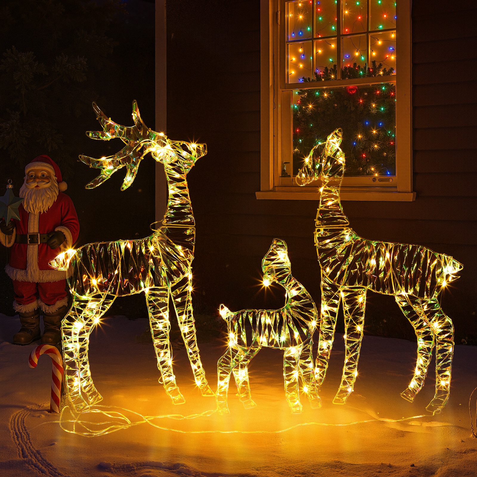 LALAHO Weihnachtsfigur Led Rentier 3Tlg Weihnachtsbeleuchtung, mit 150 LEDs, Rentier Weihnachten Deko für Außen und Innen