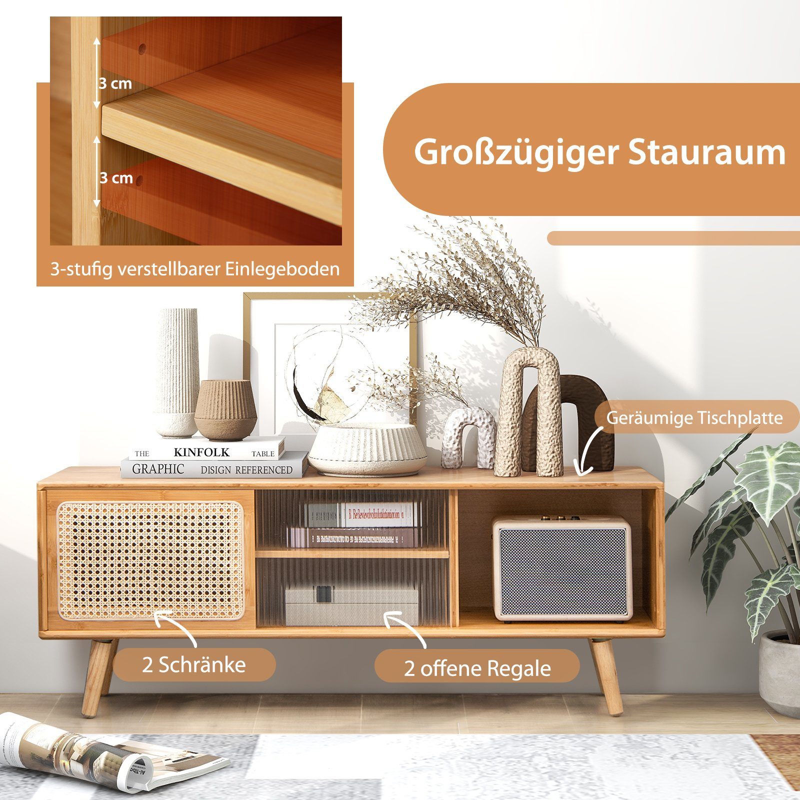 COSTWAY TV-Schrank 2 Schiebetüren, Glas und günstig online kaufen