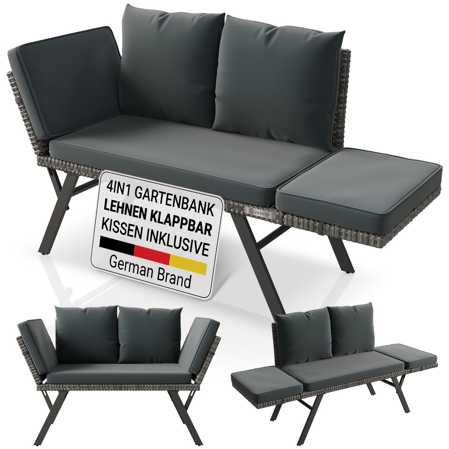 Juskys Multifunktionsliege Calvia, Multifunktional mit klappbaren Teilen inkl. Polster, Belastbar 240 kg