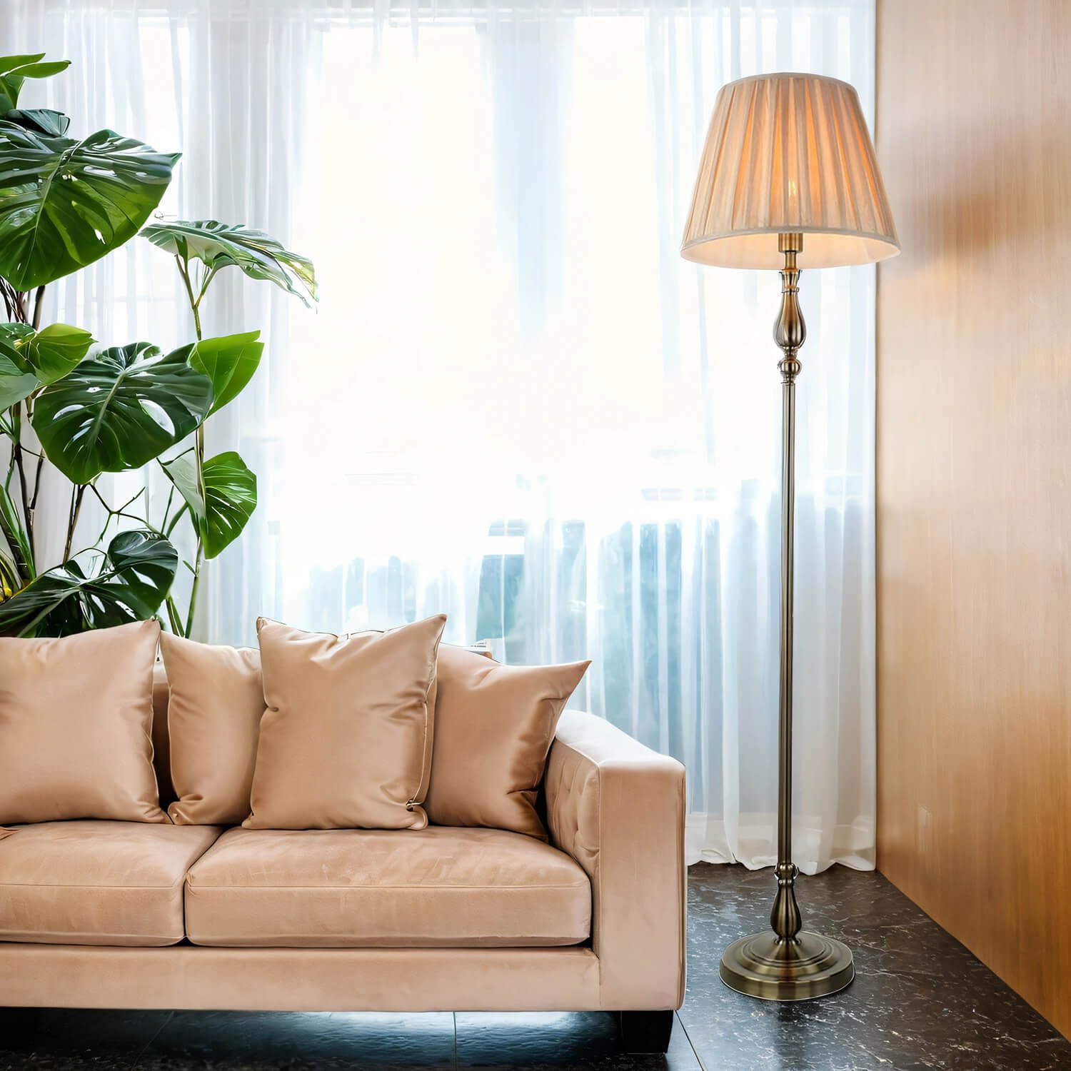 Licht-Erlebnisse Stehlampe FLEMISH, ohne Leuchtmittel, E27 164 cm Stoff run günstig online kaufen