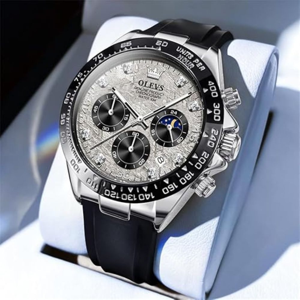 OLEVS Quarzuhr Herrenuhr Olevs Grau/Schwarz Chronograph mit Silikonarmband günstig online kaufen