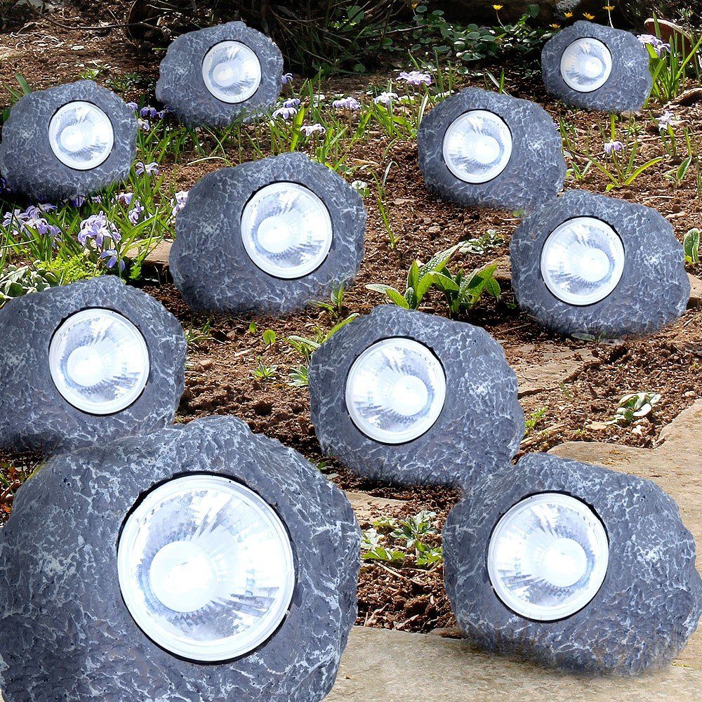 etc-shop Gartenleuchte, LED-Leuchtmittel fest verbaut, 10er Set LED Solar Leuchten Steine Beleuchtung Garten