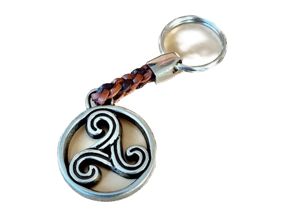LK Trend & Style Schlüsselanhänger Symbole aus Metal, geflochtenem Leder und Schlüsselring, tierische sowie keltische Kraft Symbole Keltische Spirale (Triskele)