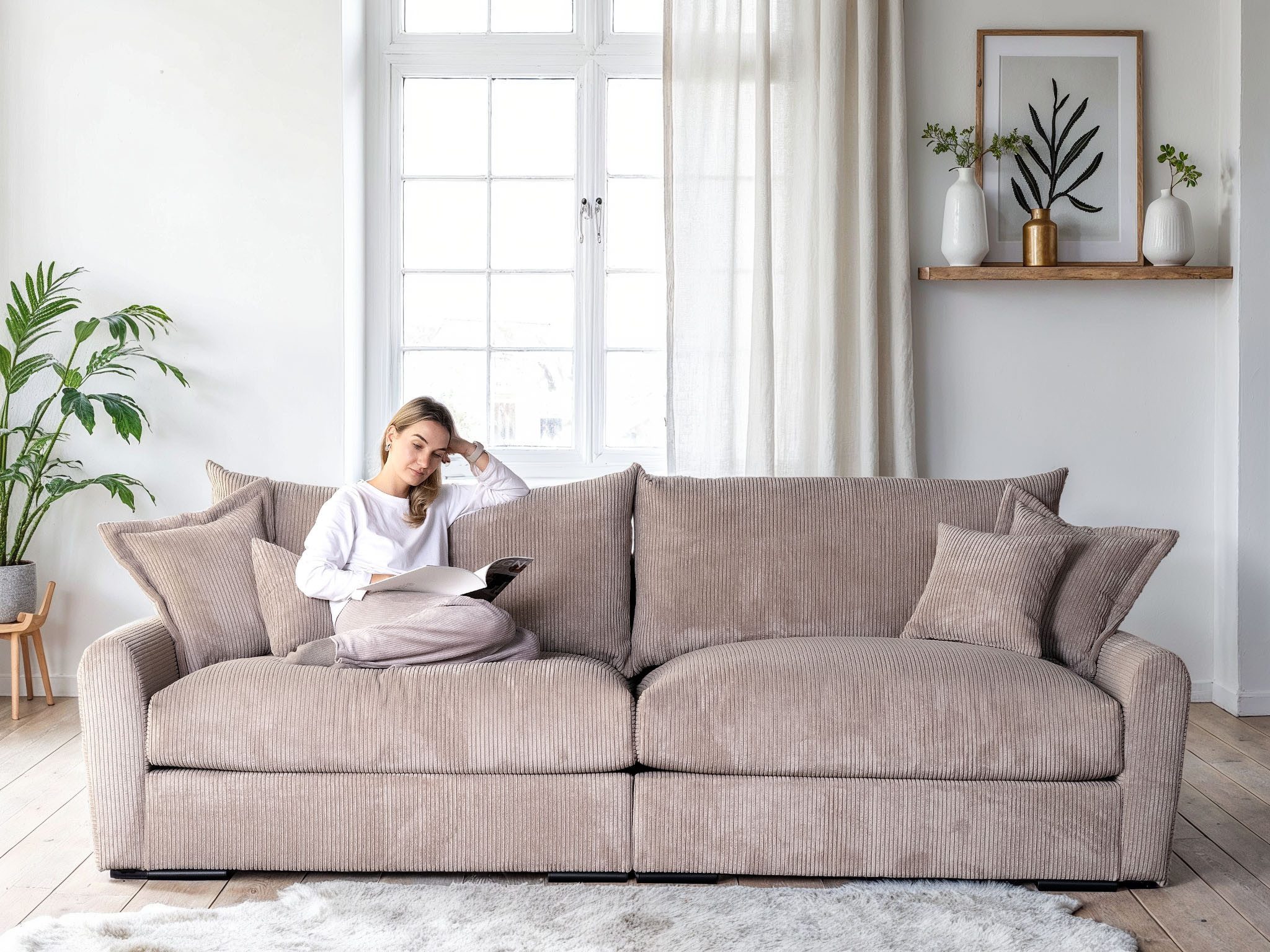 Home affaire Big-Sofa Finka, Breite 190 cm, Mega-Sofa, Cord oder Chenille-Struktur, mit Federkern & 4 Zierkissen
