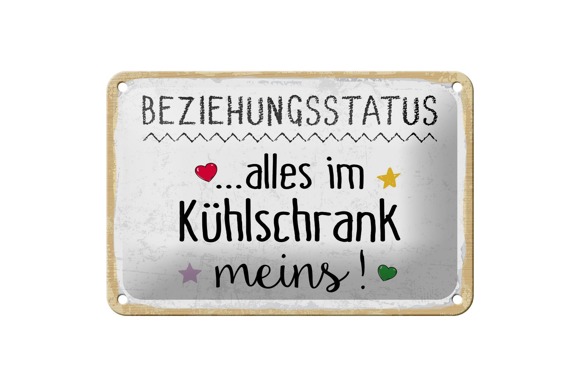 Femer GmbH Metallschild Spruch 12x18 cm Beziehungsstatus alles im Kühlschrank meins, (1 St), gewölbte Oberfläche, abgerundete Ecken, umgeschlagene Kanten