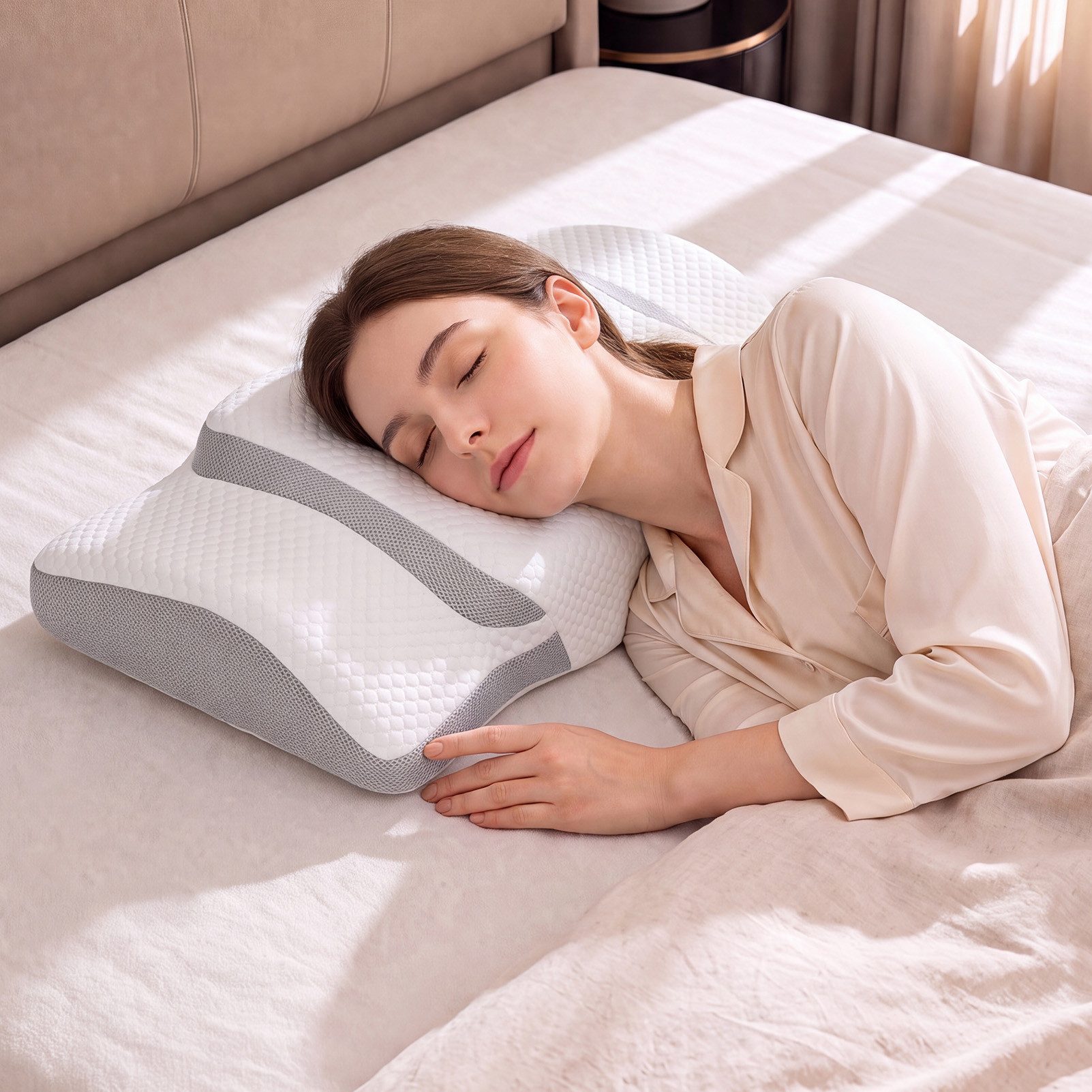 Esun Kopfkissen Nackenstützkissen Orthopädisches Nackenkissen Memory Foam, 2 Höhen, Füllung: 100% Memory Foam, Ruckenschlafer, Bauchschlafer, Seitenschlafer, Set, ergonomisches kopfkissen, seitenschläferkissen, Seitenschläferkissen, Pillow, Kissen, Schlafkissen