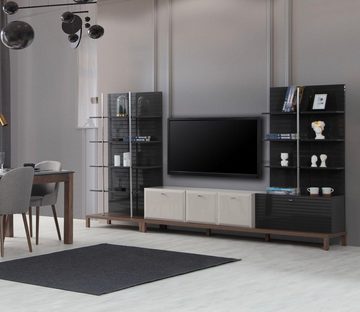 JVmoebel Lowboard Schwarz-Weißes TV-Lowboard Designer Wohnzimmer TV-Regale 2tlg (1 St., TV-Lowboard), Made in Europa