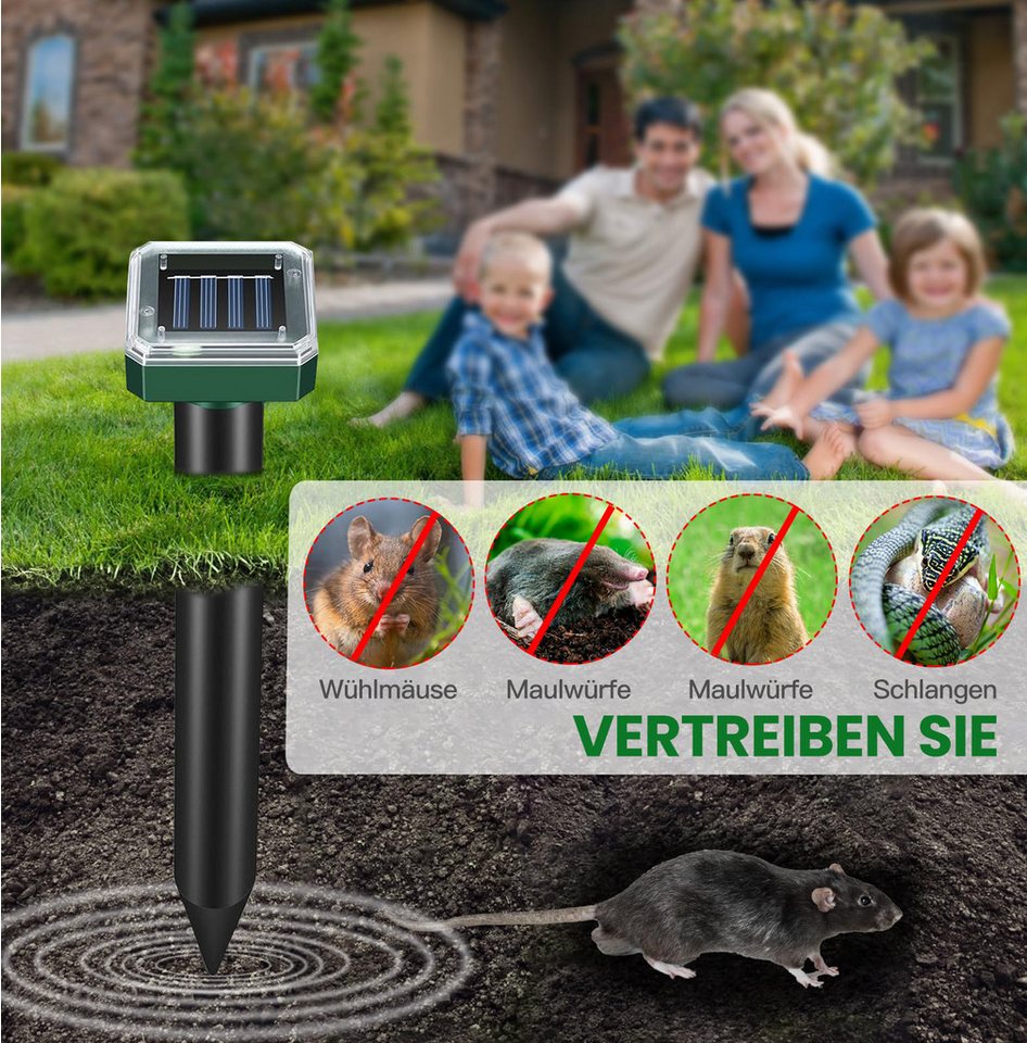 Thumbnail - ZEUOPQ Ultraschall-Tierabwehr Ultraschall-Tierabwehr Maulwurf-Vertreiber Ultraschall Wühlmäuse 8 Stk, Solar Maulwurfschr...