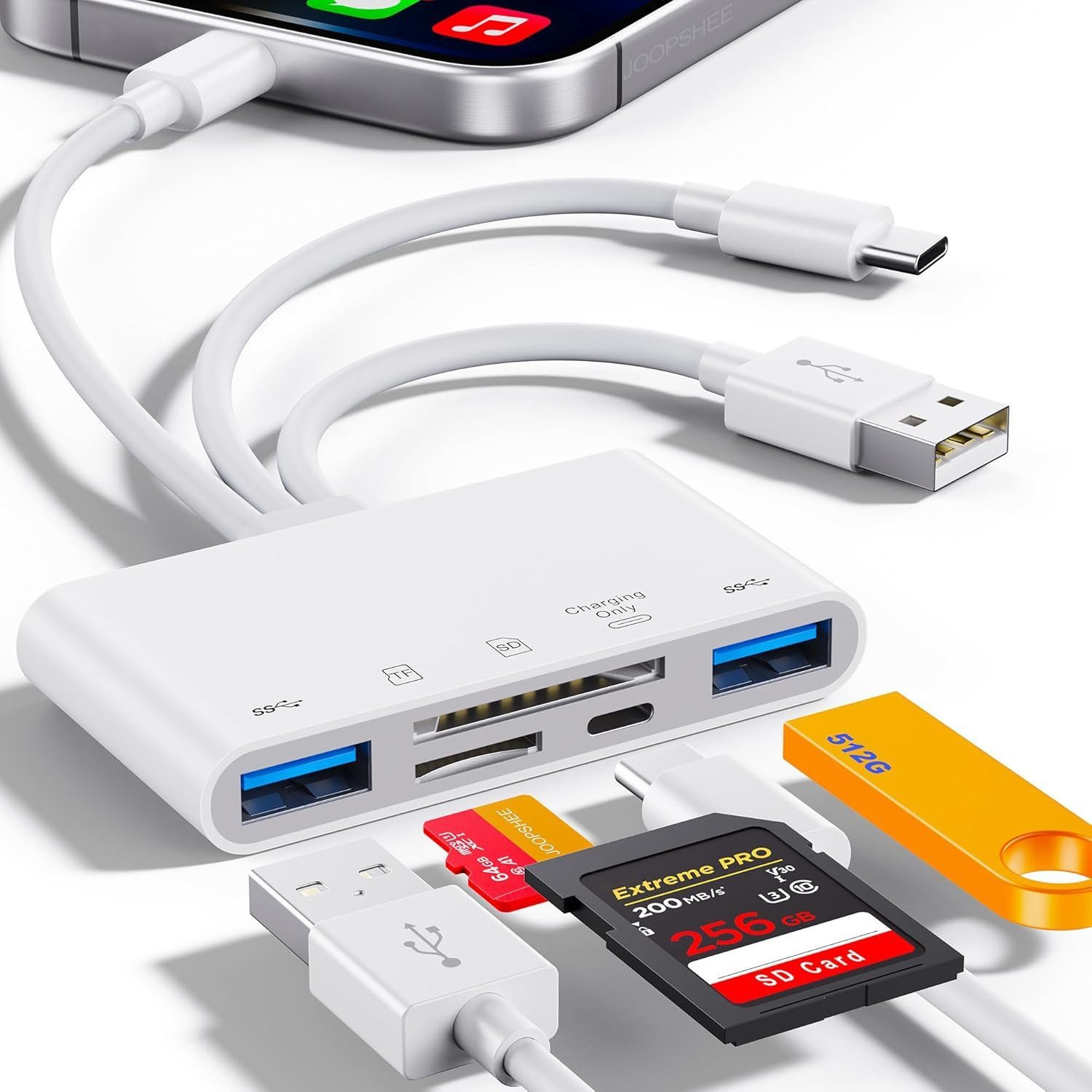 USB-C Hub 5-IN-3 Adapter, USB SD Kartenleser für iPhone iPad USB-Adapter