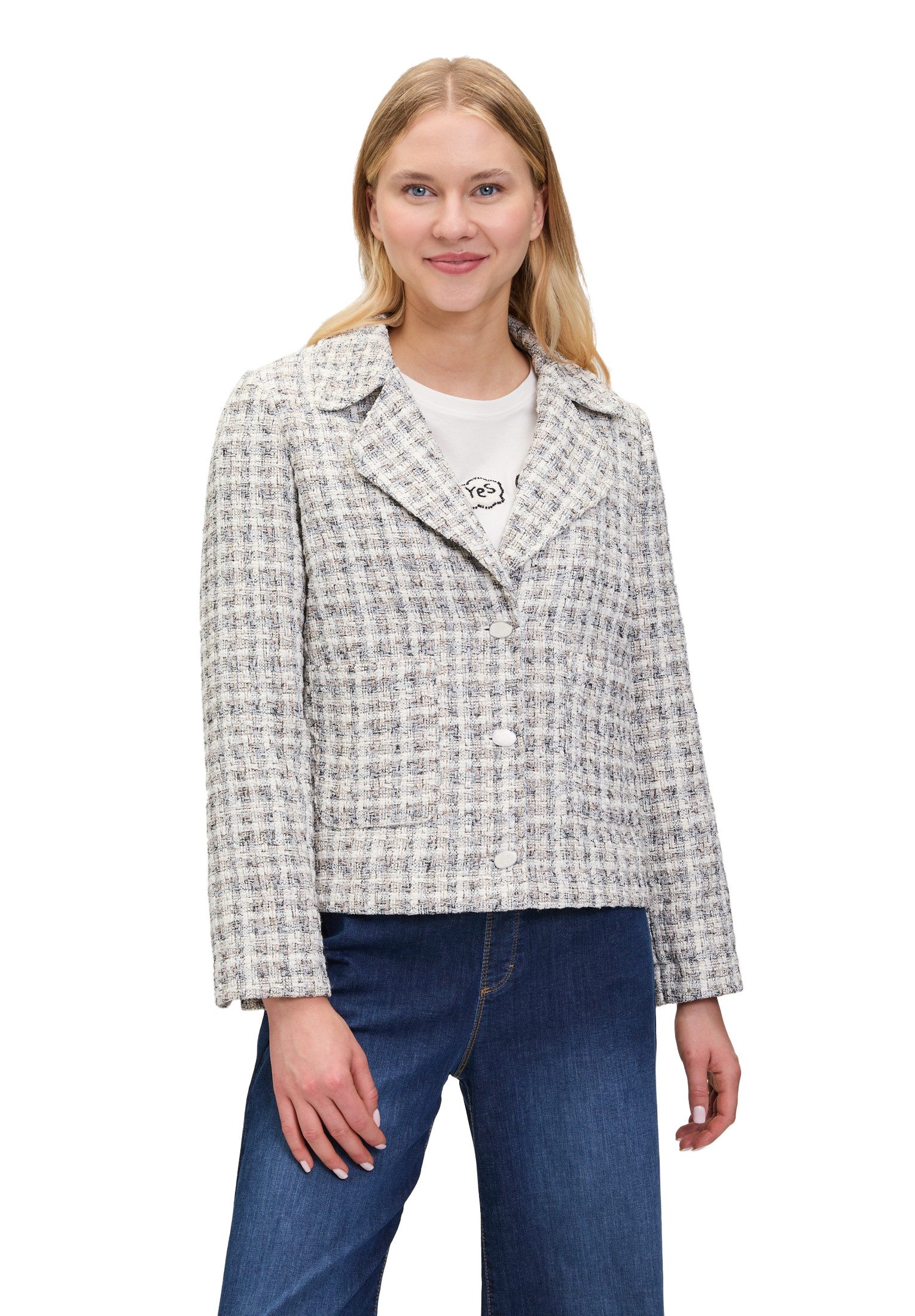 Jackenblazer Cartoon Damen Tweedblazer mit aufgesetzten Taschen