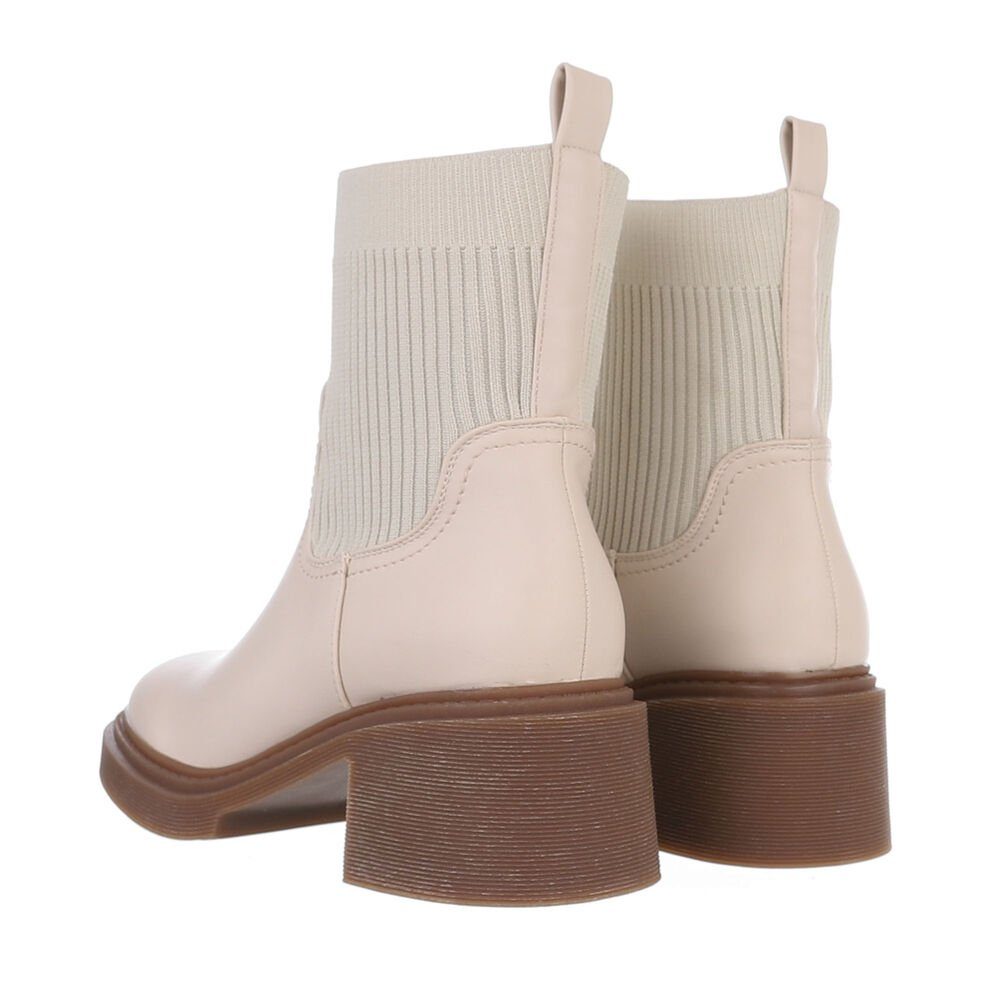 Ital-Design Damen Chelsea Freizeit Plateaustiefelette (84906847) Blockabsatz Chelsea Boots in Beige