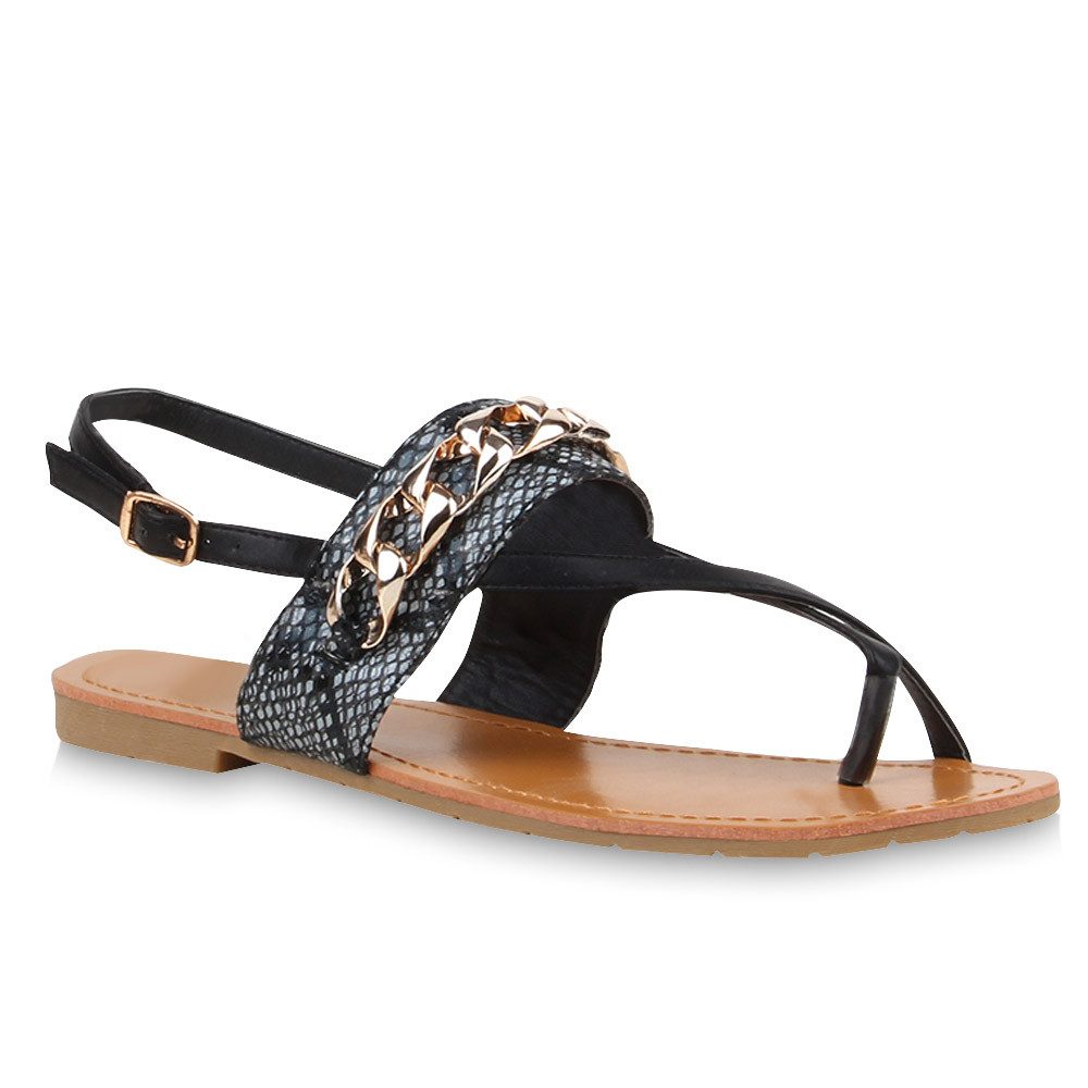 VAN HILL 76544 Zehentrenner Damen Sandalen Zehentrenner Ketten Snake Print günstig online kaufen