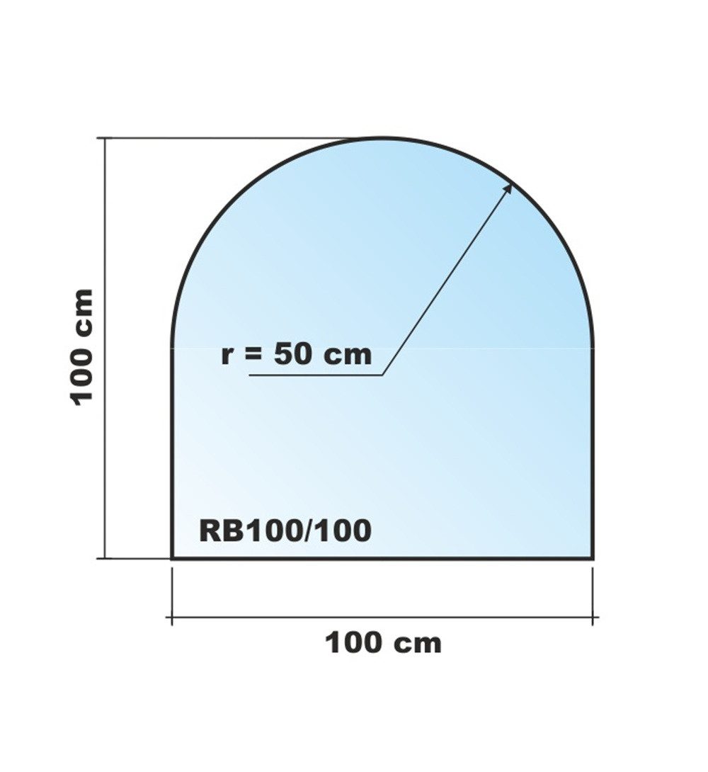 ECOfoxx Bodenschutzplatte Rundbogen 100x100cm schwarz - Kaminbodenplatte Glasplatte, Form: Rundbogen / Zunge, ohne Silikondichtung, Glas schwarz