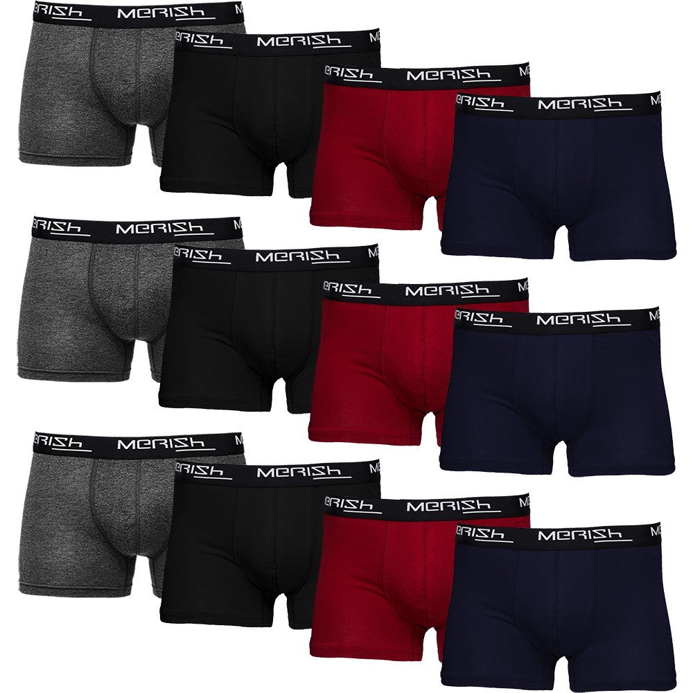 218d-mehrfarbig Pack) Passform Qualität S - 12er Unterhosen Premium Männer (Vorteilspack, perfekte Boxershorts Baumwolle 7XL Herren MERISH