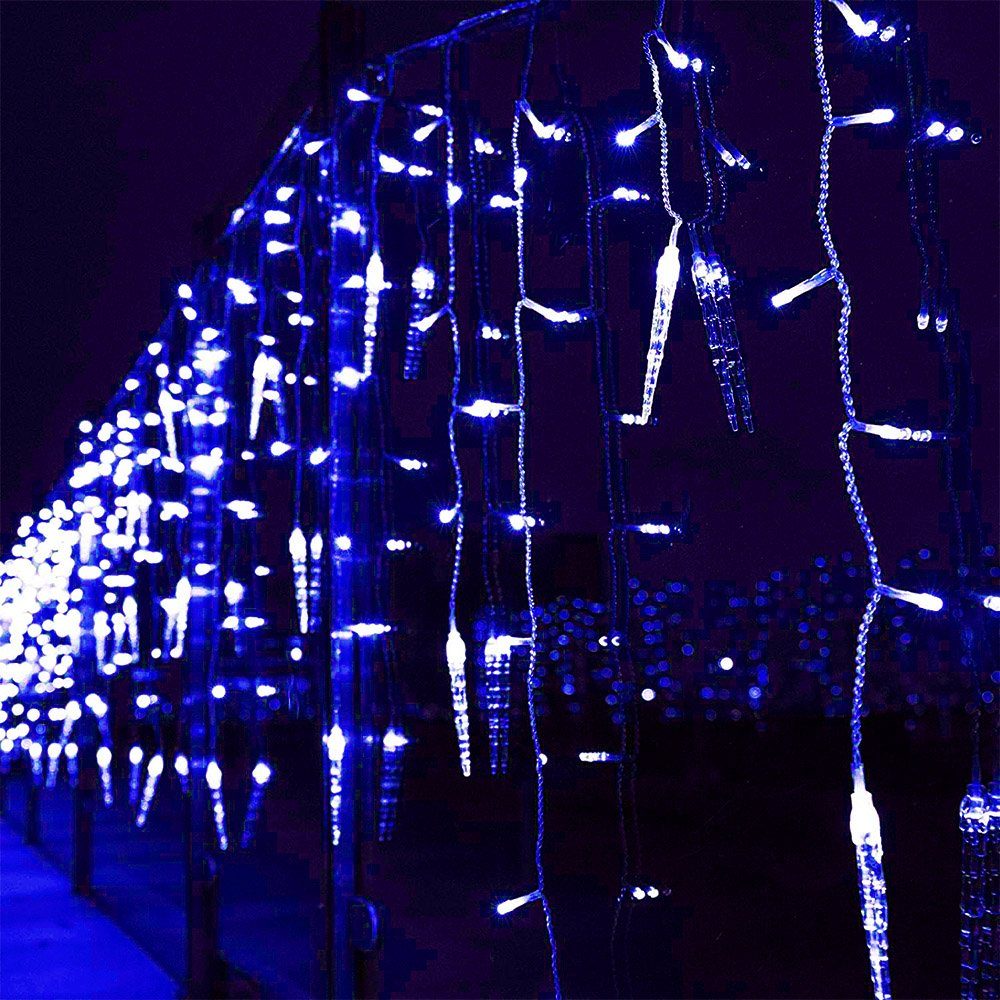 8 Modi, Eiszapfen-Anhänger, anschließbar Blau für LED-Lichtervorhang Memory-Funktion; Traufe Rosnek Weihnachtsdeko, wasserdicht,