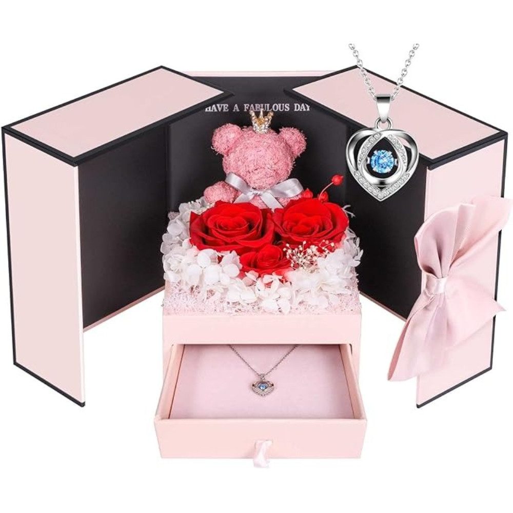 ADDWel Adventskalender Ewige Rose mit Damen Herz Halskette Romantisches Geschenk für Frauen (Geschenkset, 1-tlg), Freundin & Mama zum Valentinstag, Weihnachten, Geburtstag & Jahrestag