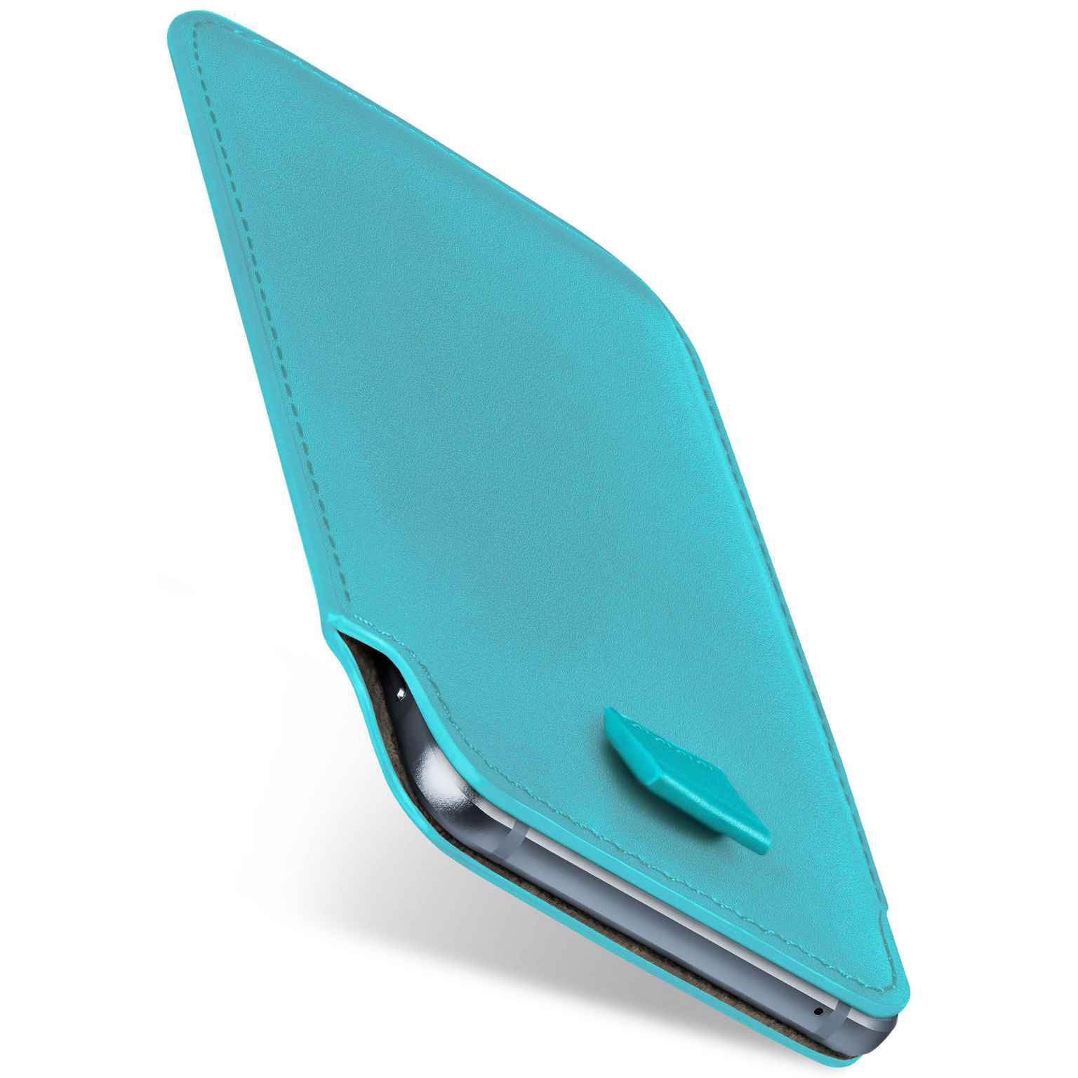moex Handyhülle für Sony Xperia 10 V Hülle Leder Optik Pull Case Türkis 6,1 Zoll, Holster Handytasche Schutzhülle Sleeve Hülle Etui 360 Grad Schutz Dünn